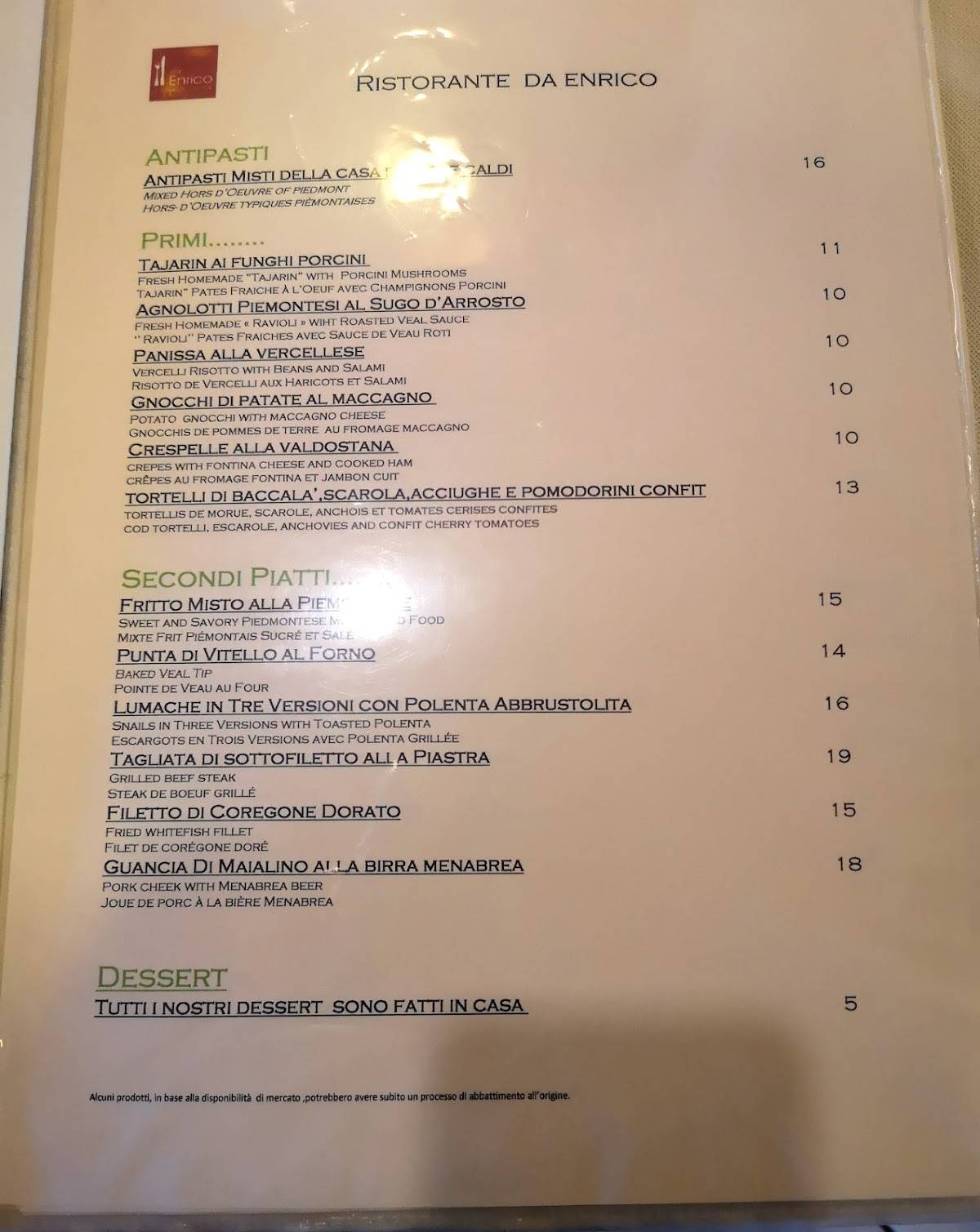 Menu di Da Enrico 