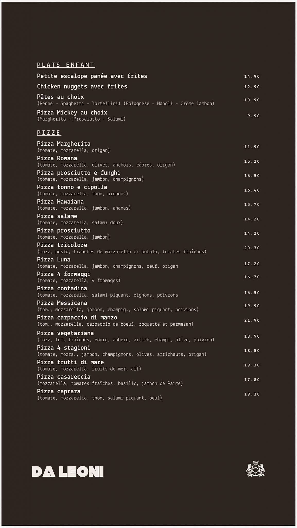 Menu de Da Léoni