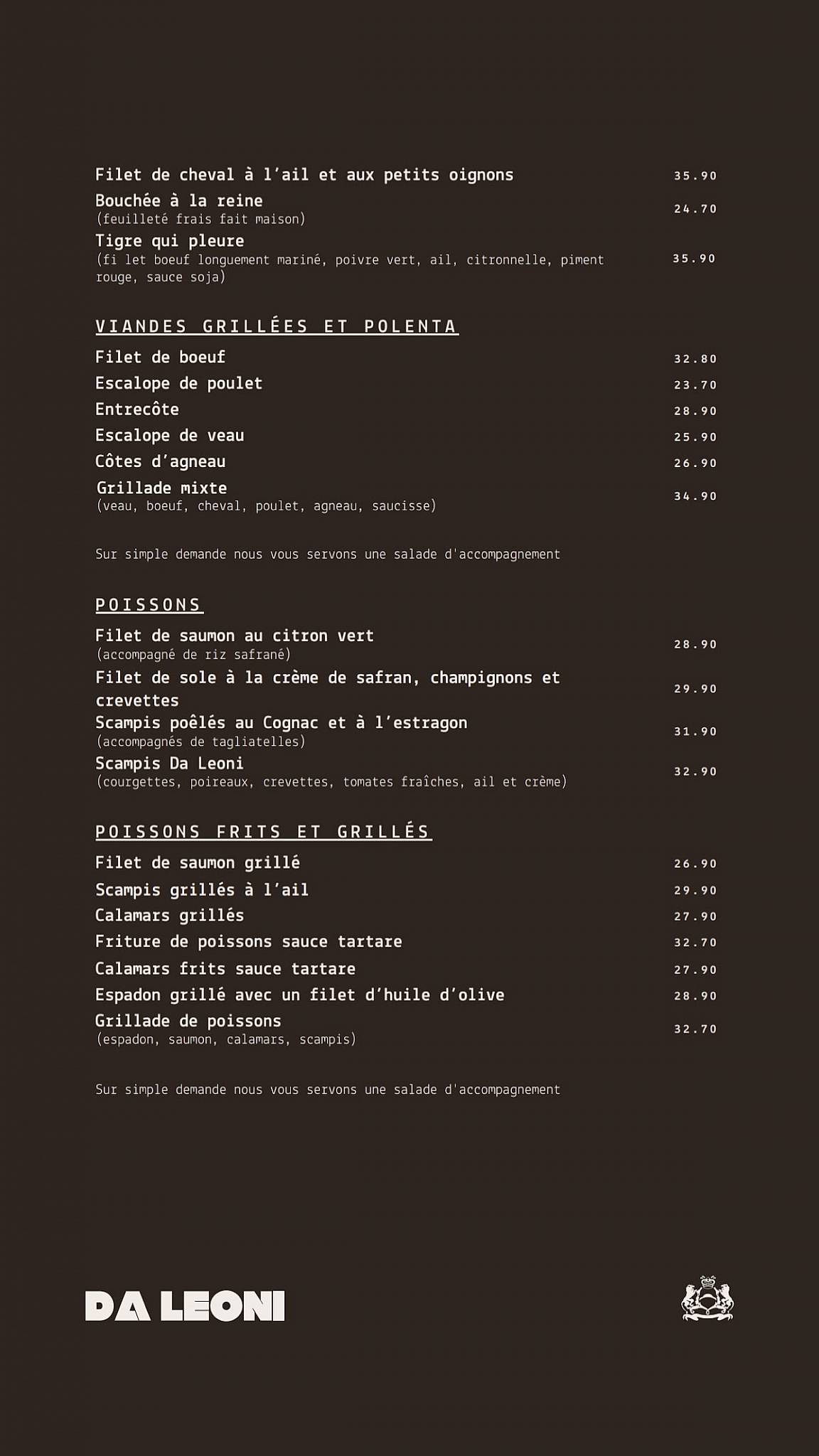 Menu de Da Léoni
