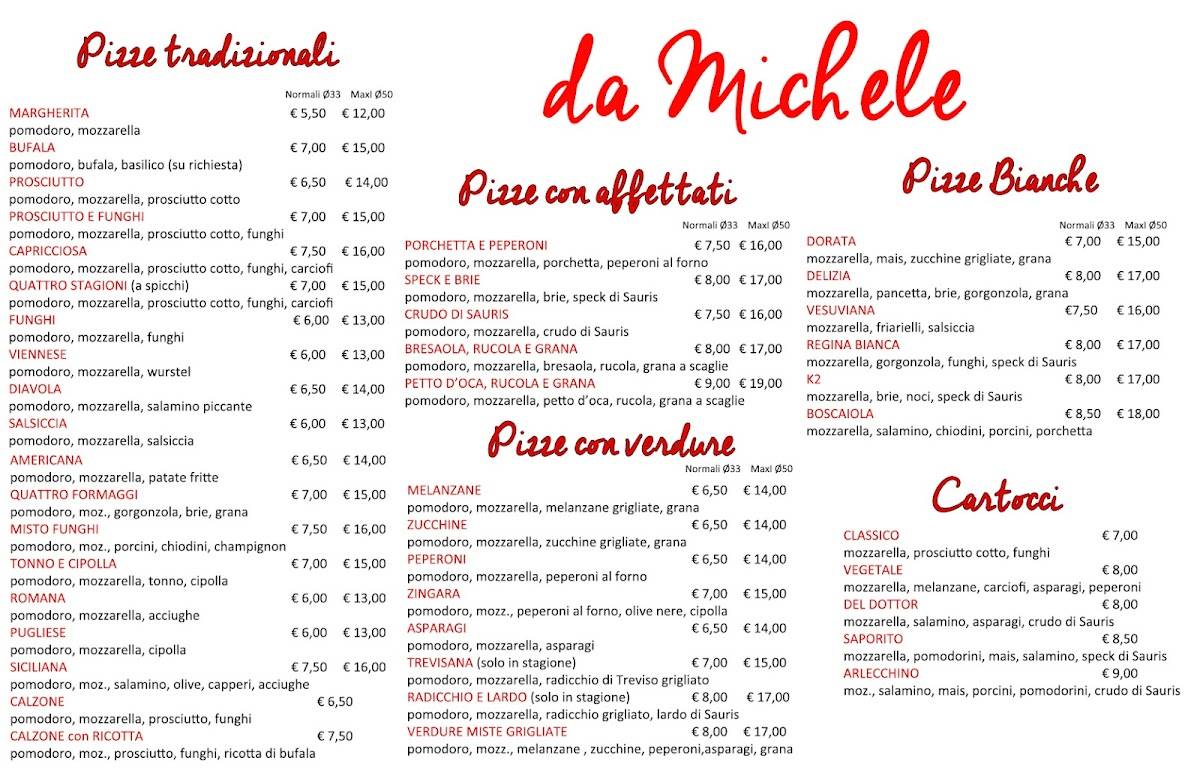 Menu di Da Michele Pizzeria per Asporto 