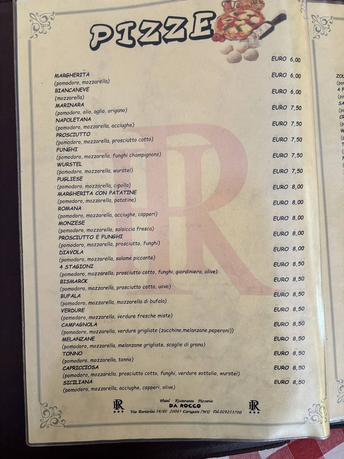 Menu di Da Rocco Ristorate Pizzeria 
