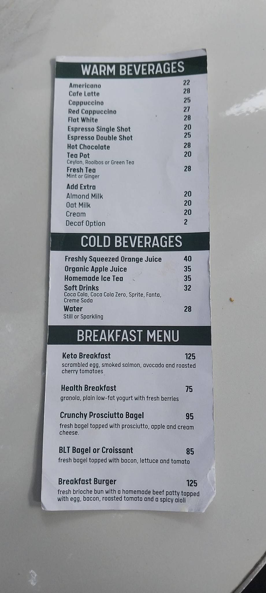 Menu de Daan's Bakery