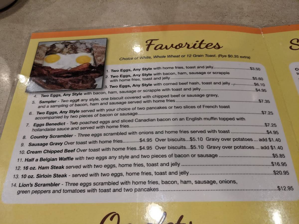 Menu at Lion's Pride Restaurant, Red Lion