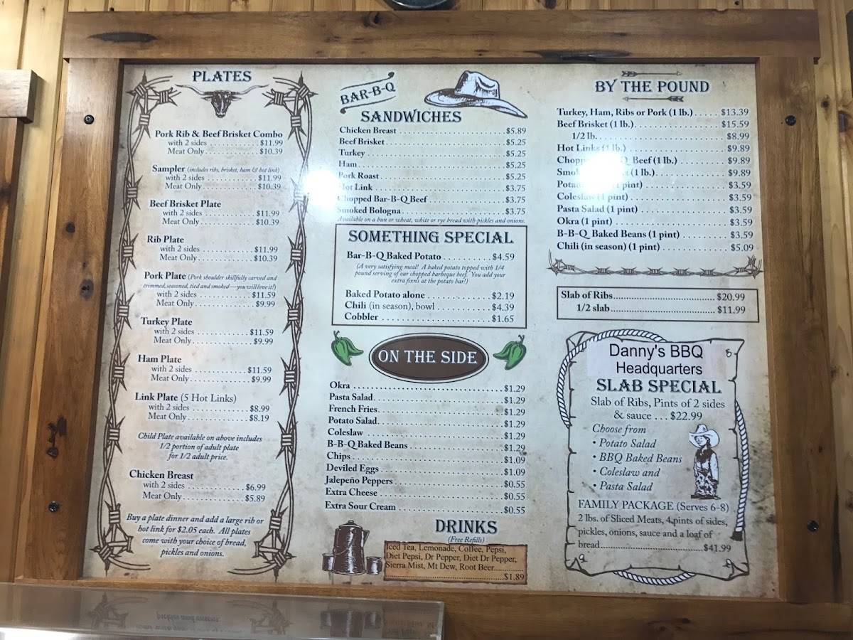 Menu at Danny's BBQ Head Quarters (formerly Head Country BarBQ