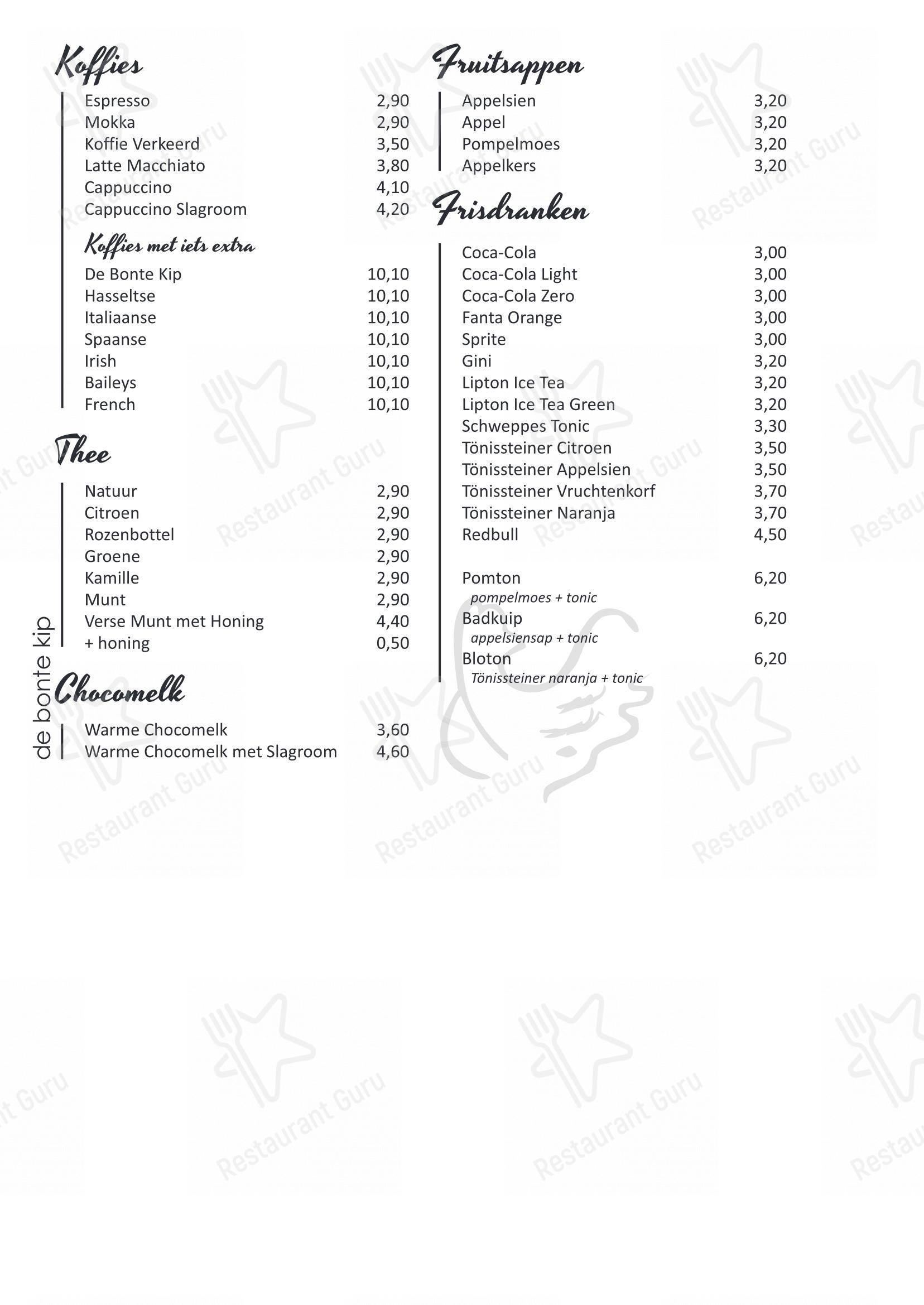 Menu bar pour De Bonte Kip, Restaurant dans Baelen