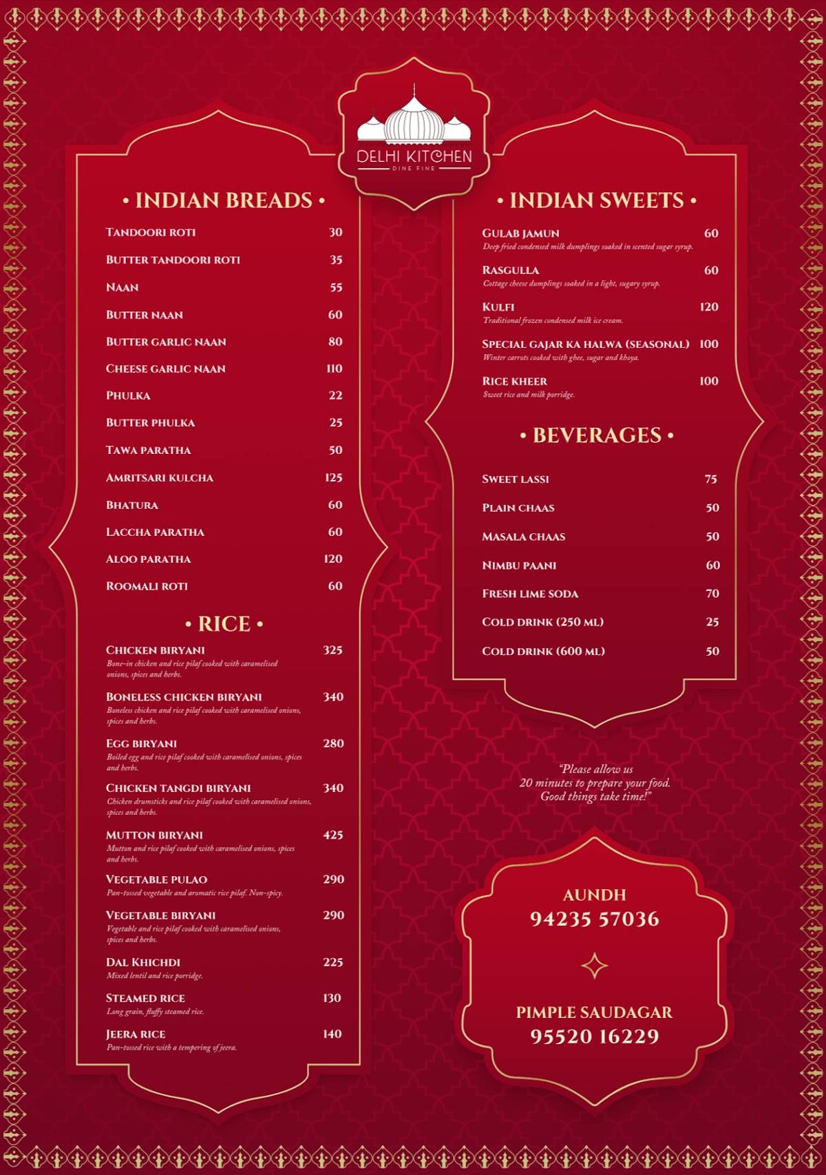 Delhi Kitchen menu