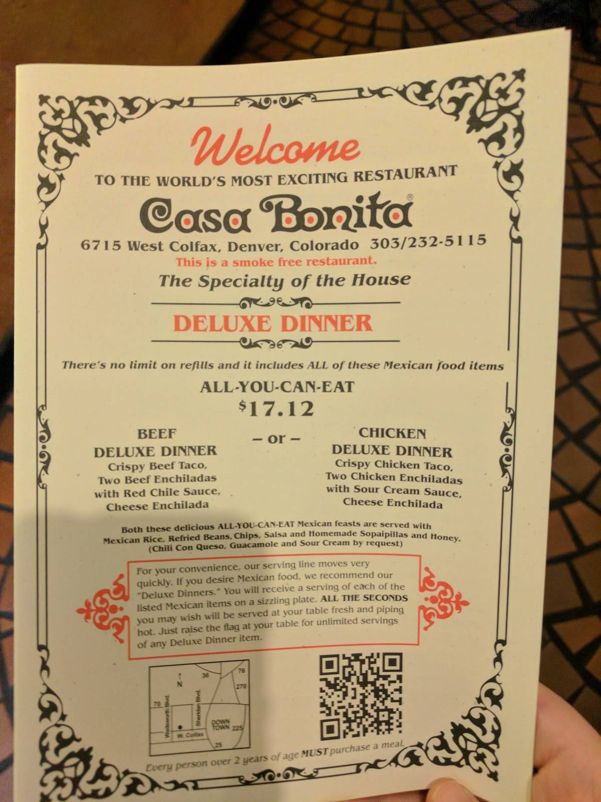 Menu at Casa Bonita restaurant, Lakewood