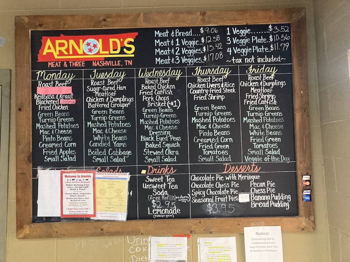 Menu at Arnold's Country Kitchen desserts, Nashville, 605 8th Ave S