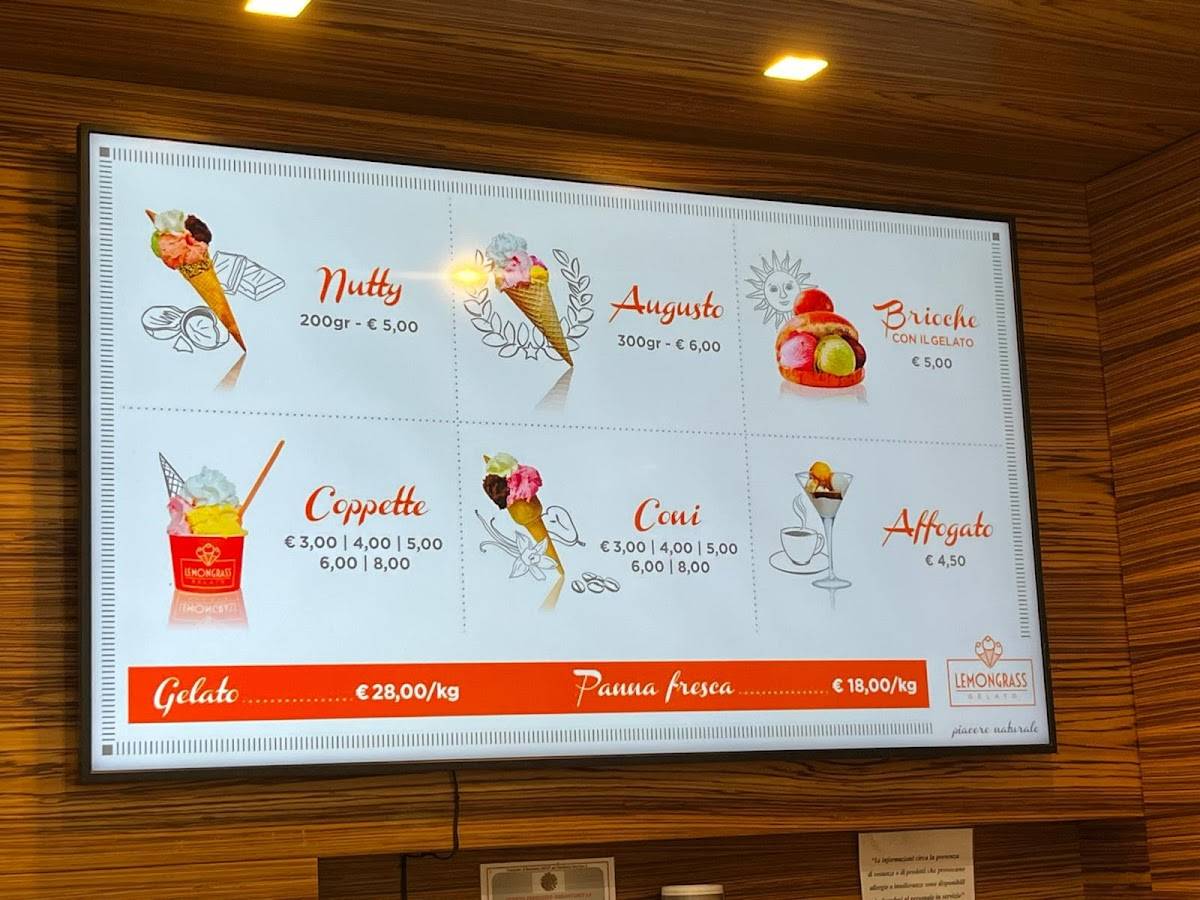 Menu di Lemongrass Gelato 