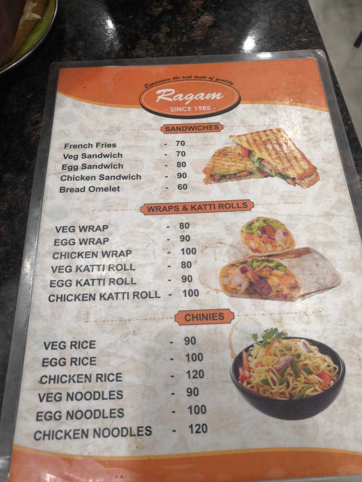 Ragam Bakery menu