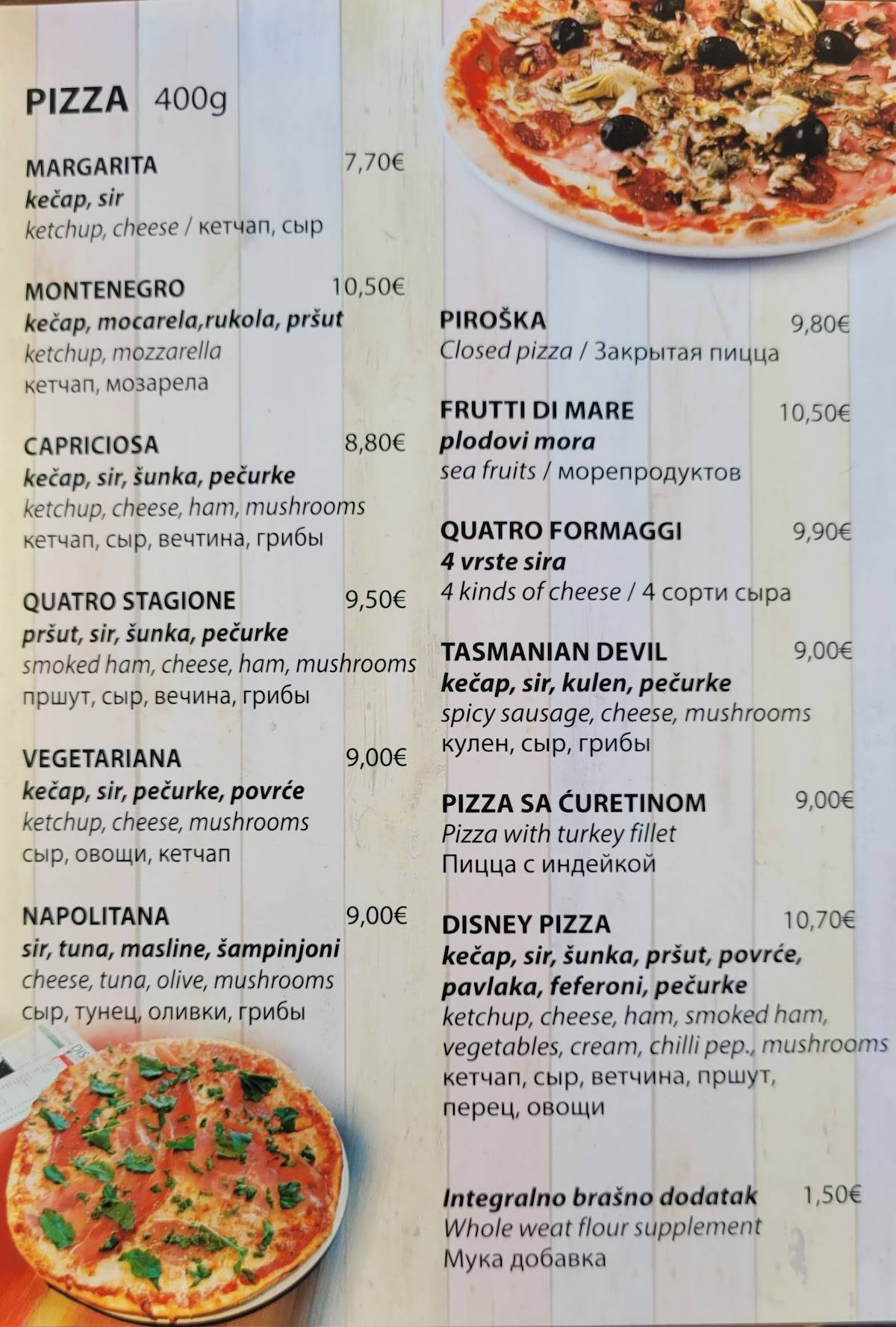 Menu de Disney