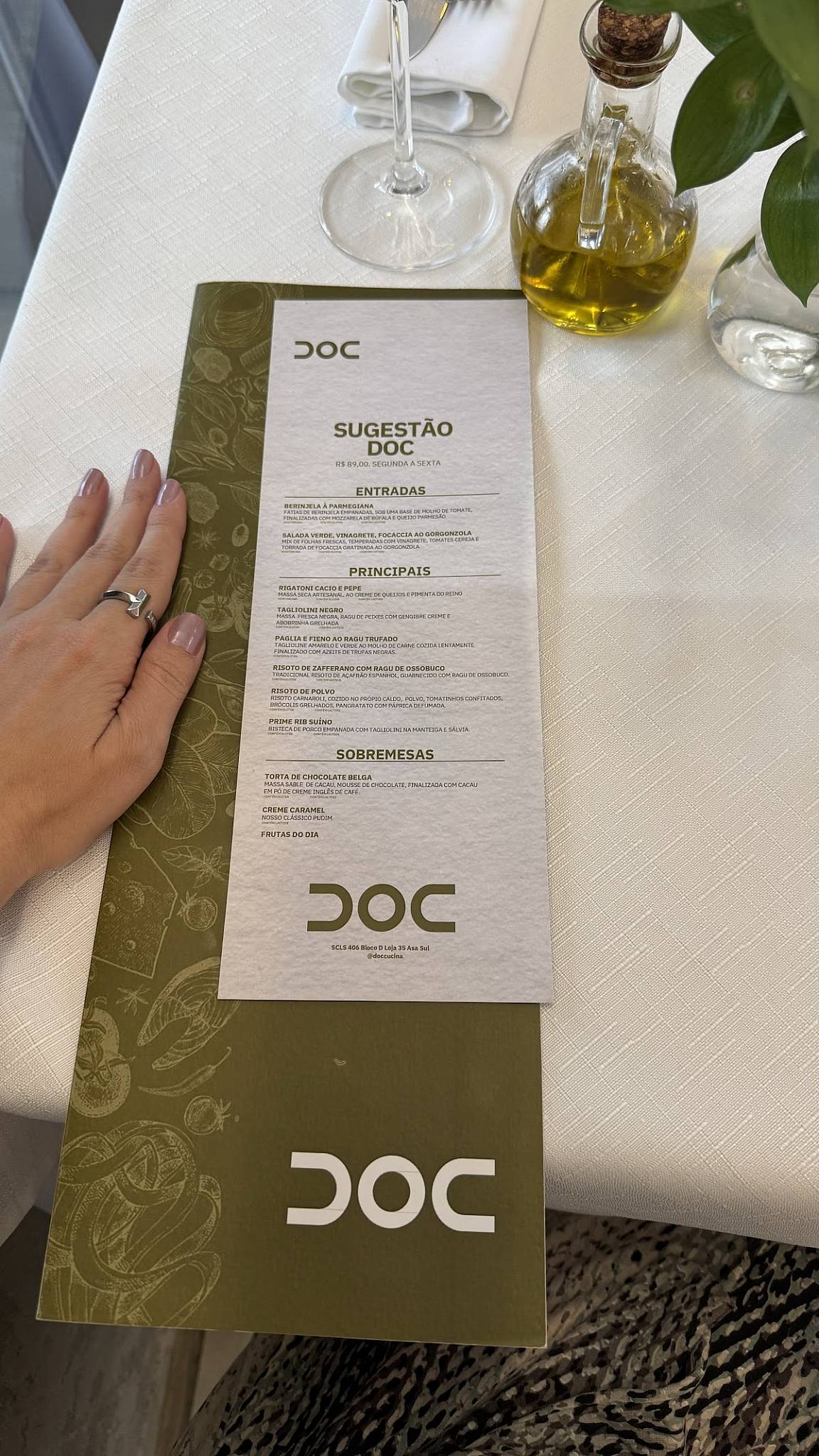 Doc Cucina: Culinária italiana, Massas frescas, Vinhos, Asa Sul cardápio
