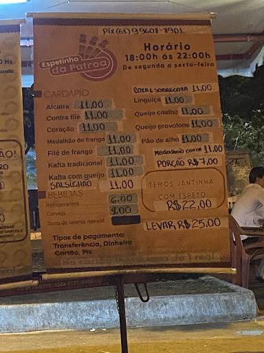 Espetin e Dog dos Patrões cardápio