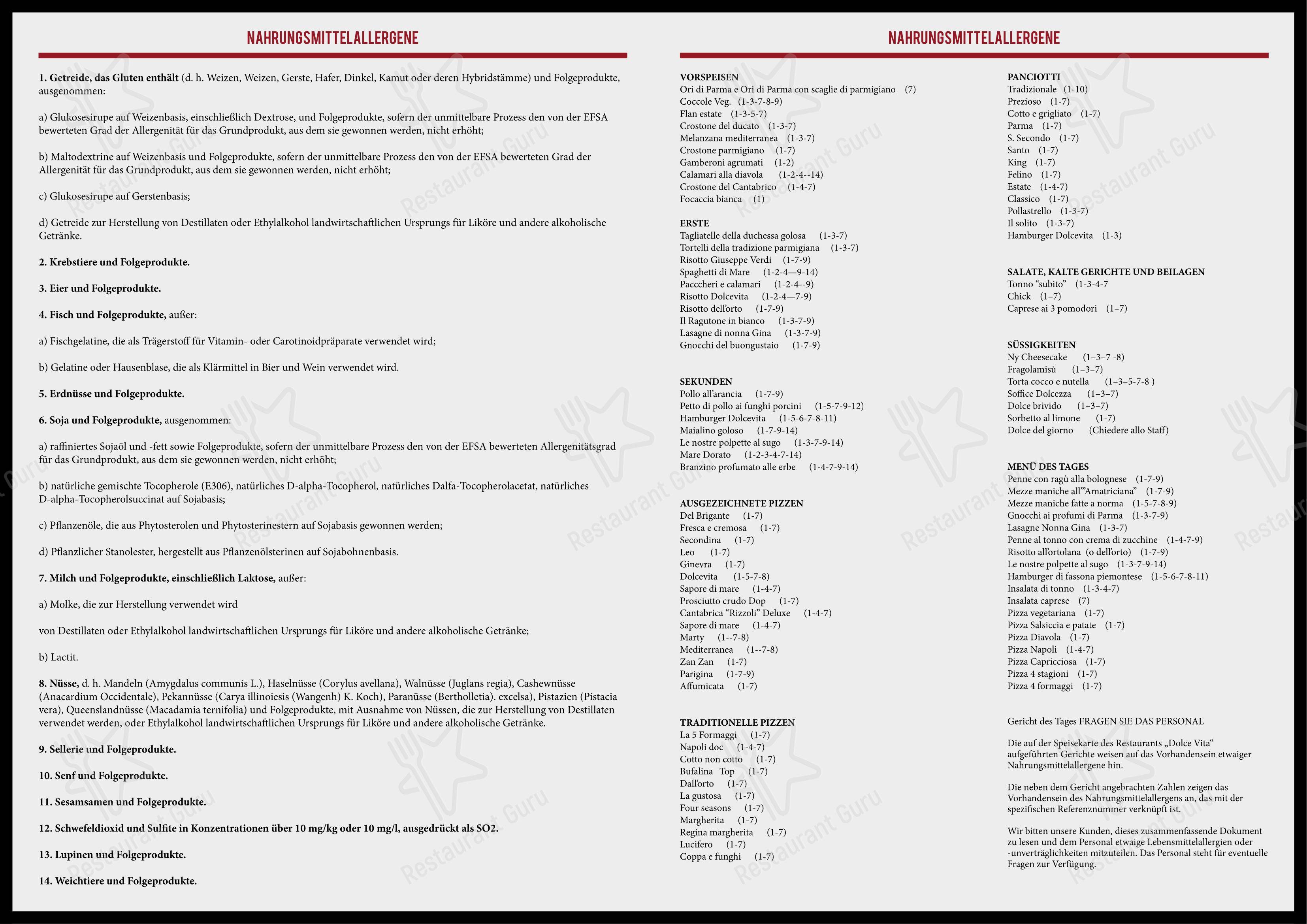 Lunch Menu per Dolcevita in Parma