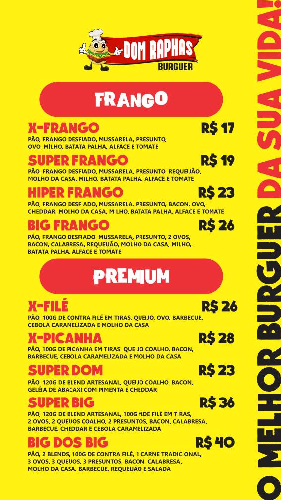 Dom Raphas Burguer cardápio
