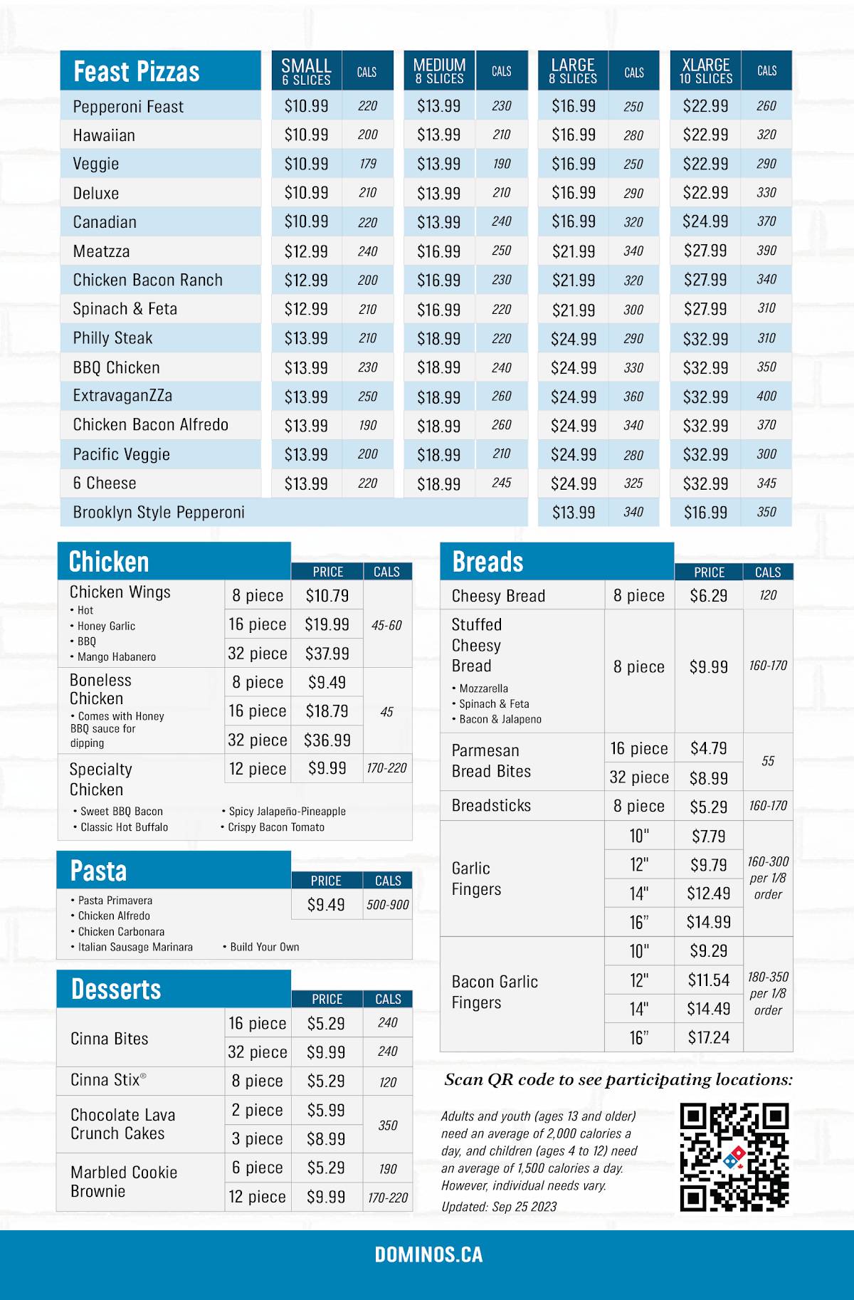 Menu de Domino's Pizza