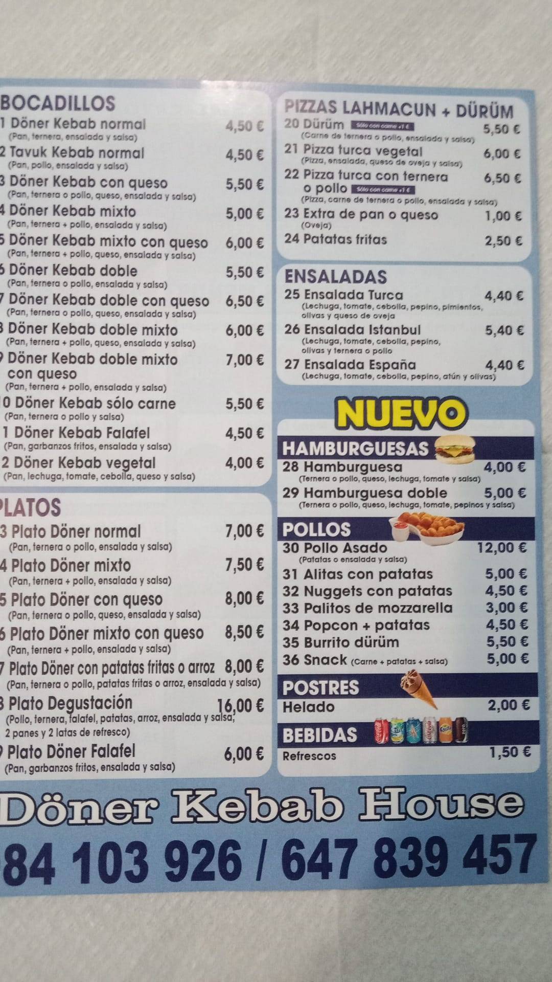 Carta Del Restaurante D Ner Kebab House Luanco