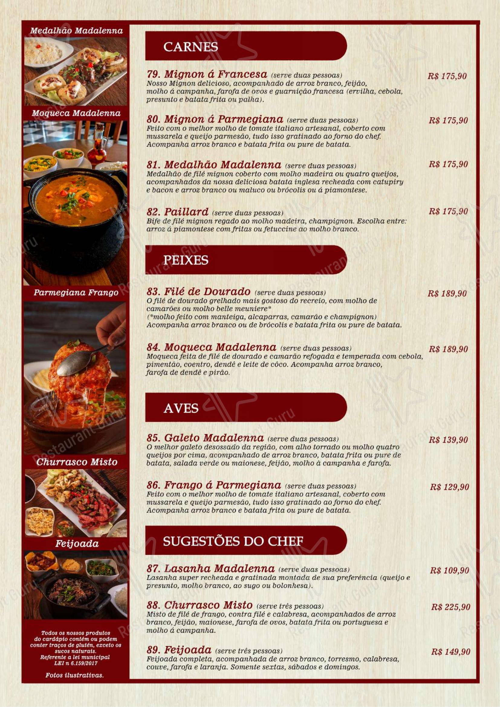 Madalenna Recreio – Bar, Restaurante e Pizzaria de Qualidade - Menu