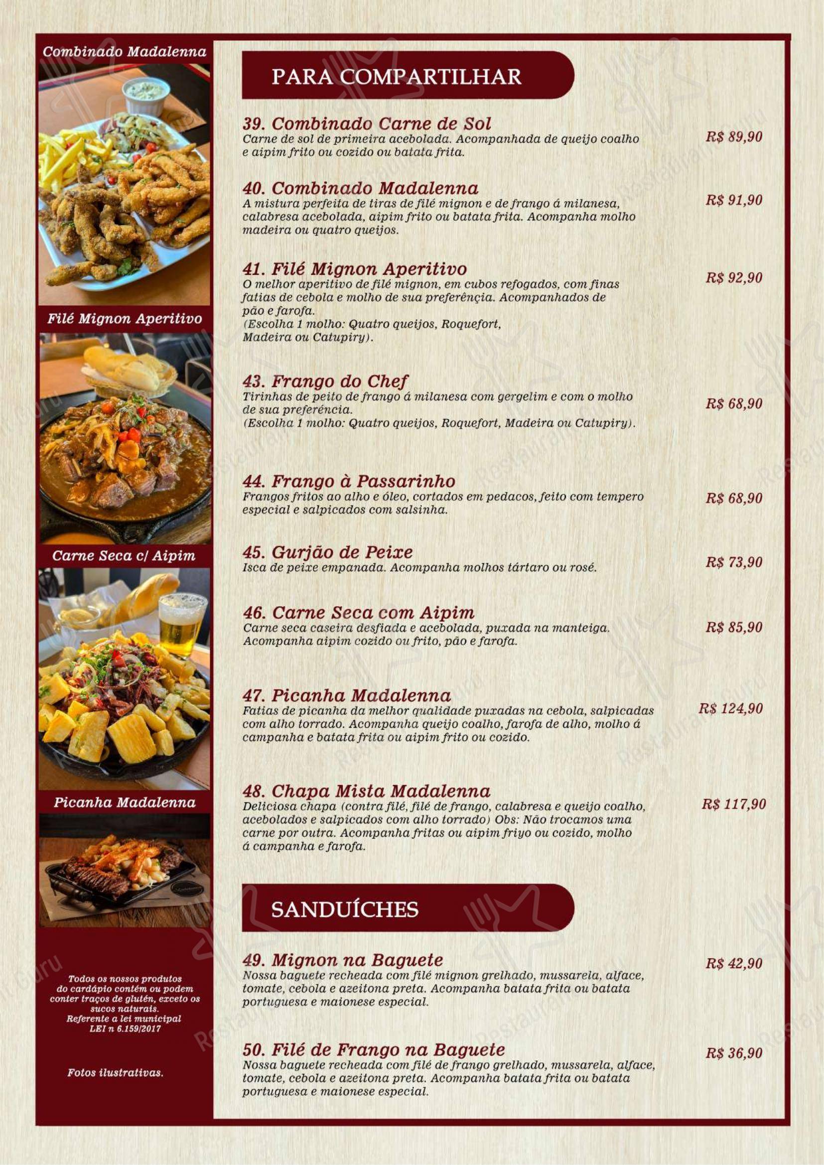 Madalenna Recreio – Bar, Restaurante e Pizzaria de Qualidade - Menu