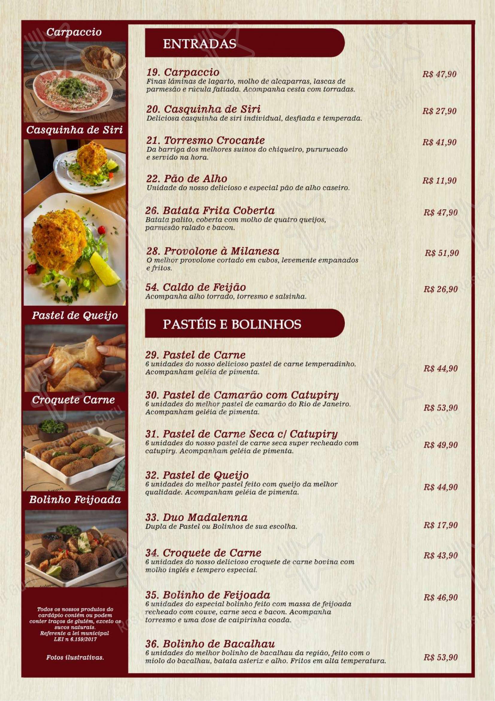 Menu para Madalenna Recreio – Bar, Restaurante e Pizzaria de Qualidade em Rio de Janeiro