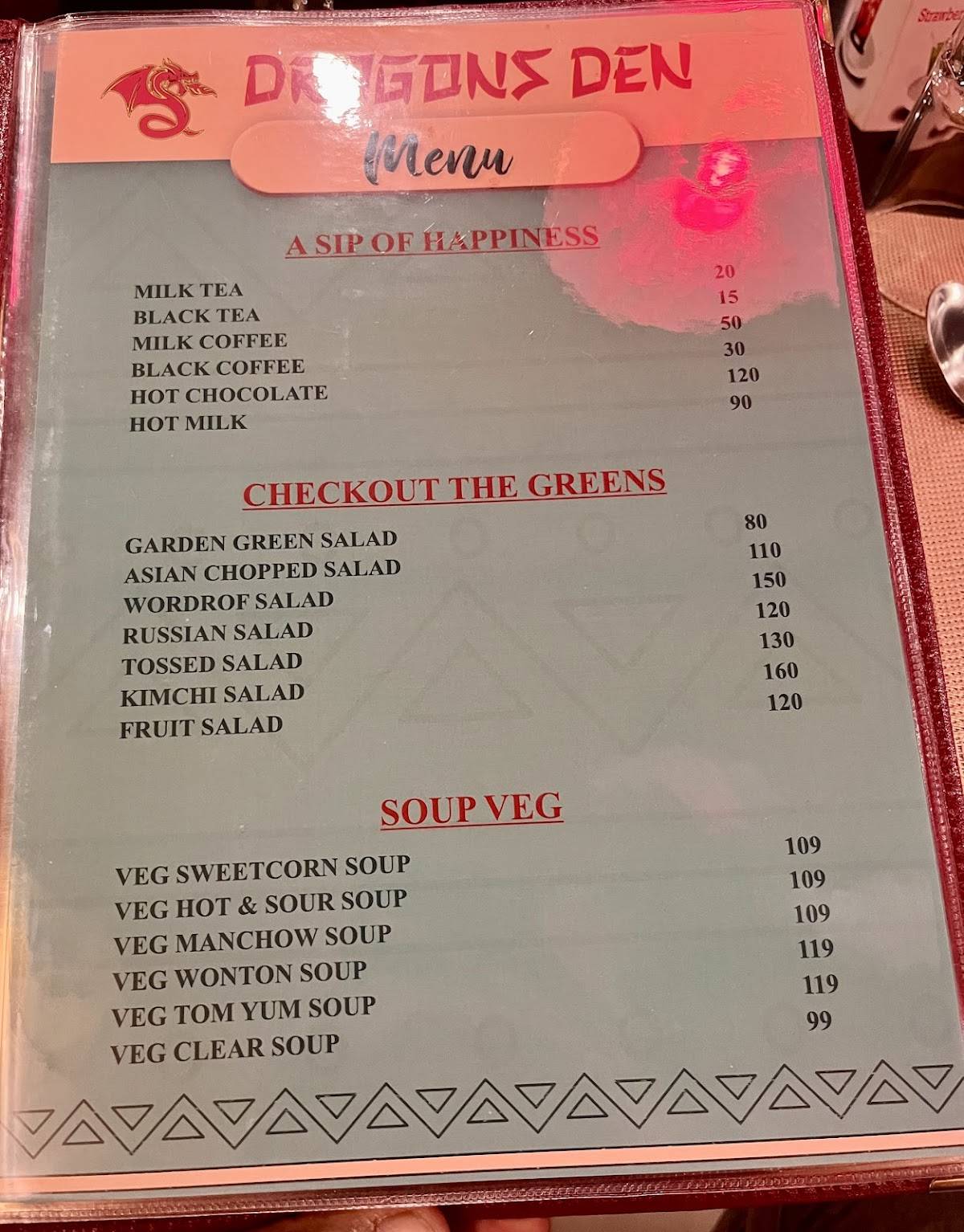 Dragons Den menu