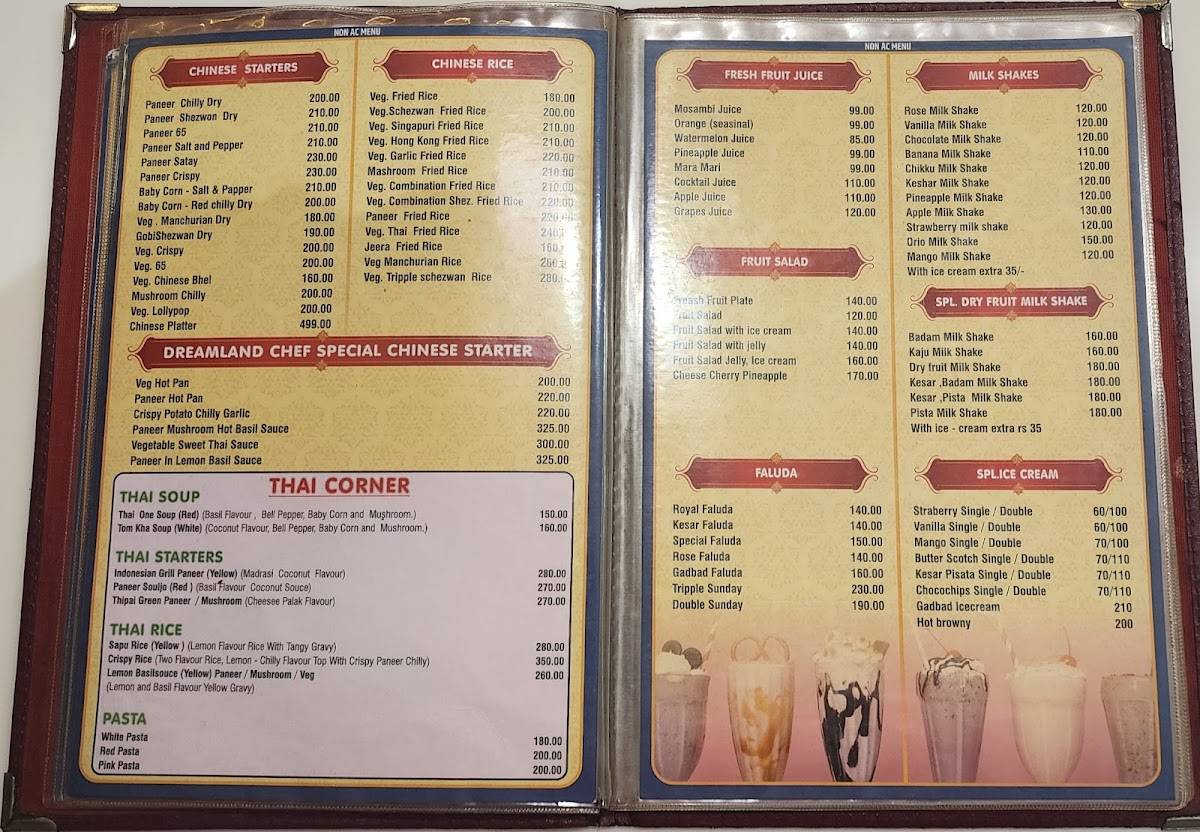 Dreamland Cuisine menu