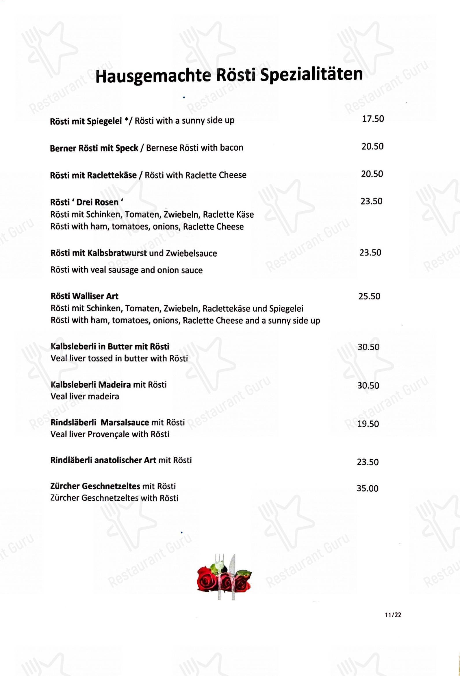 Menu per Drei Rosen in Basilea