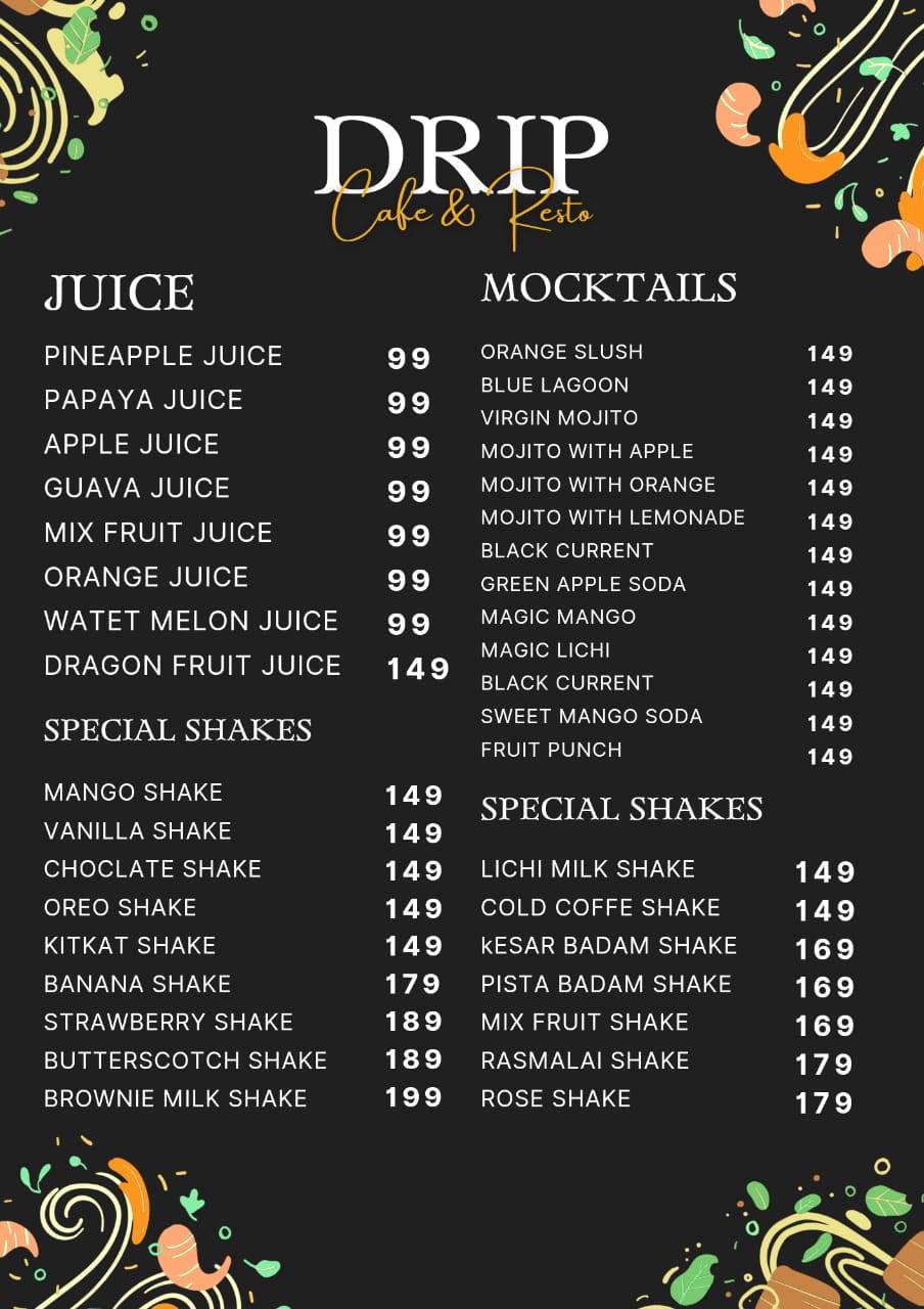 Drip Cafe & Restaurant menu