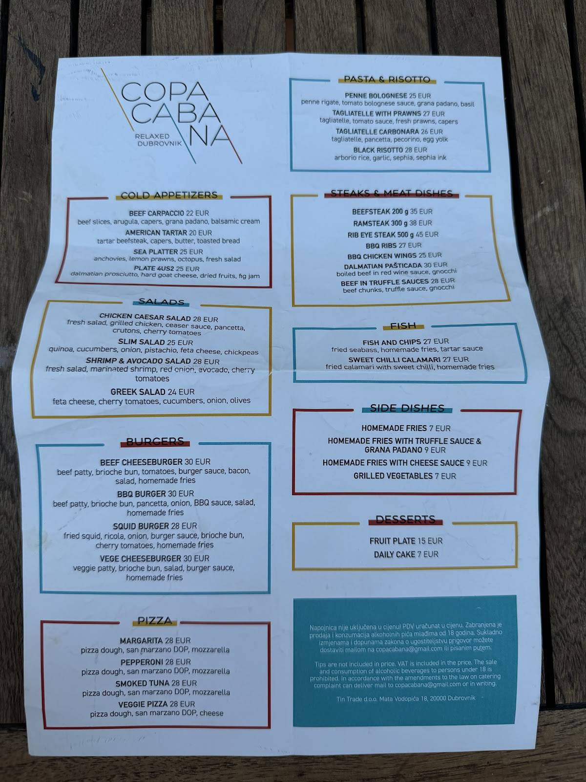 Menu di Copacabana Beach 