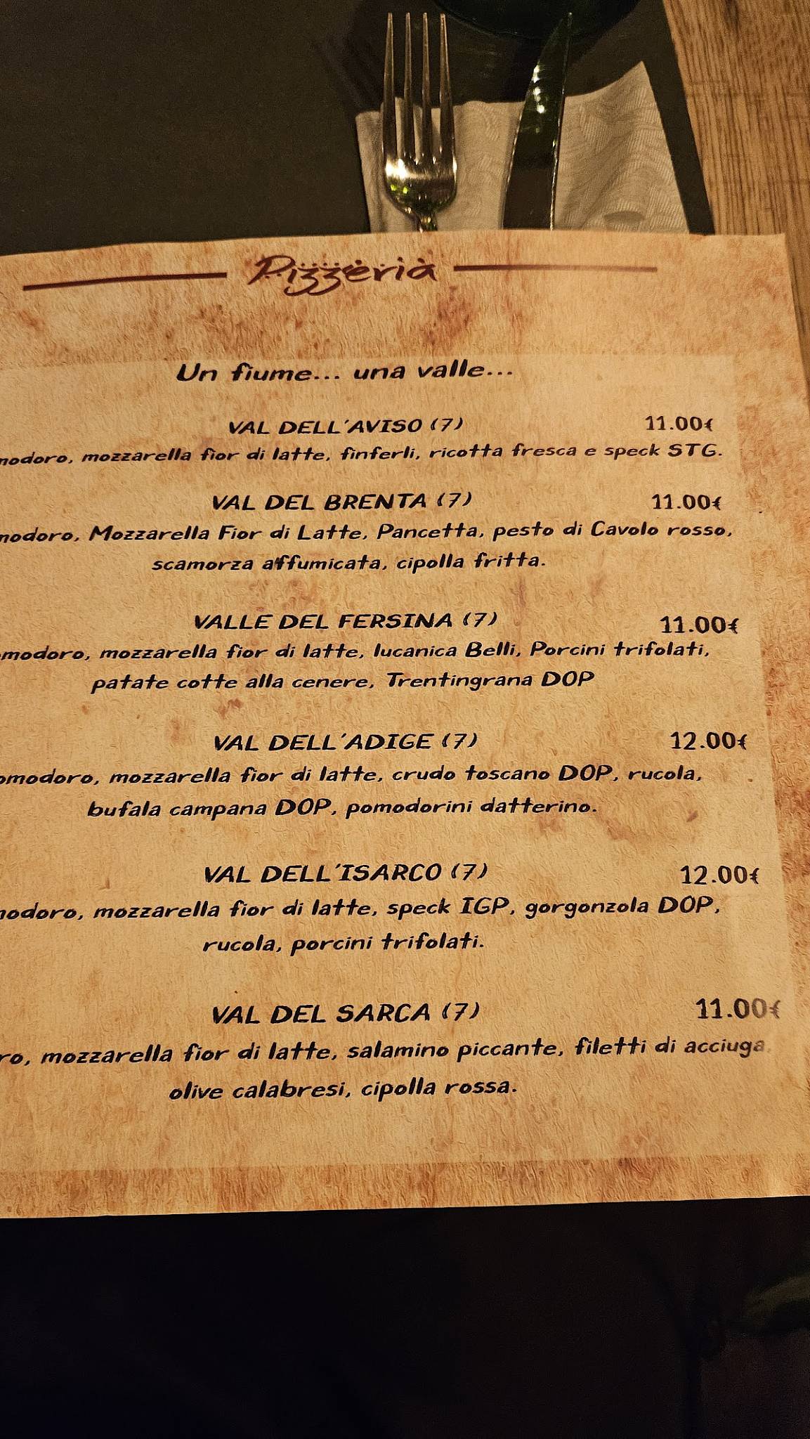 Menu di Durer Risto~Pizzeria 