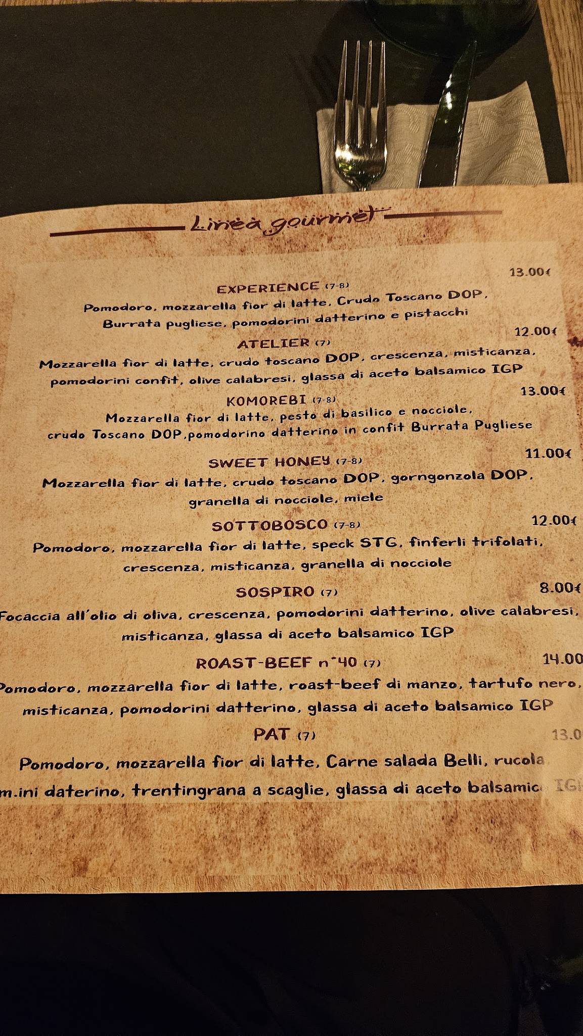 Menu di Durer Risto~Pizzeria 