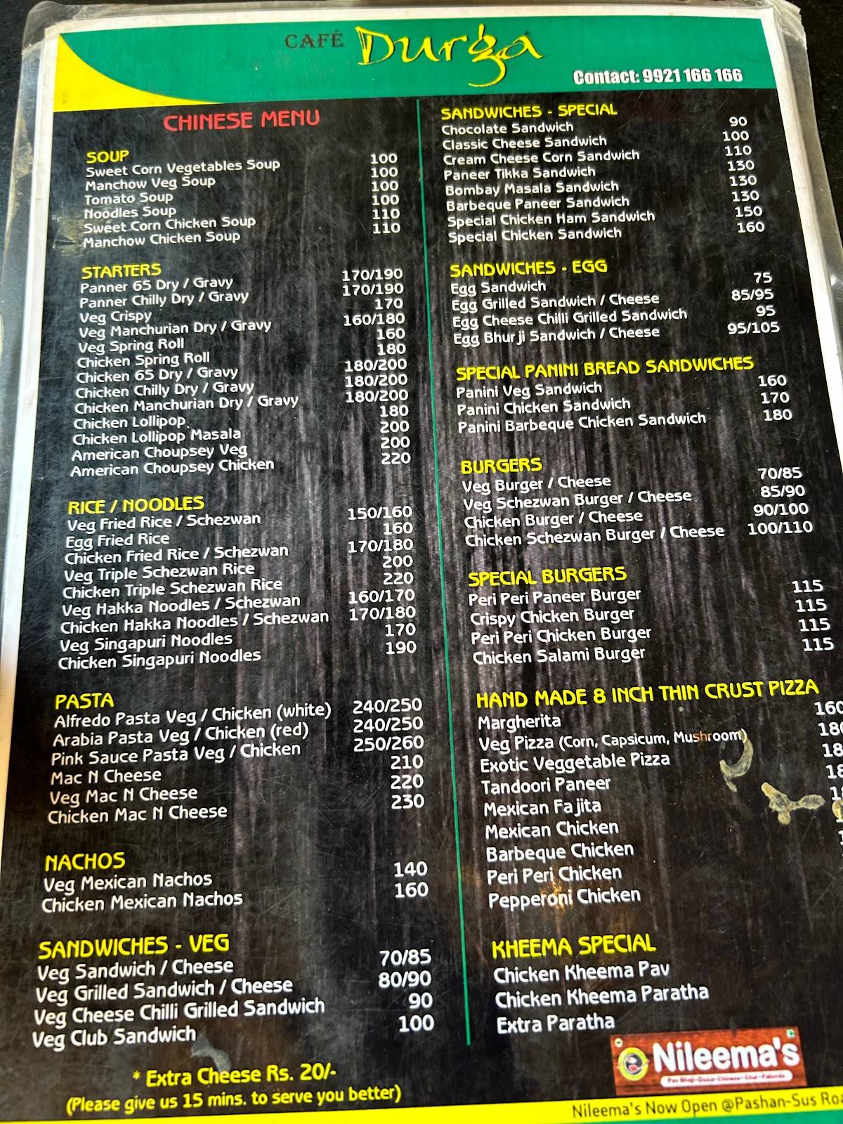 Durga Cafe Pashan Pune menu