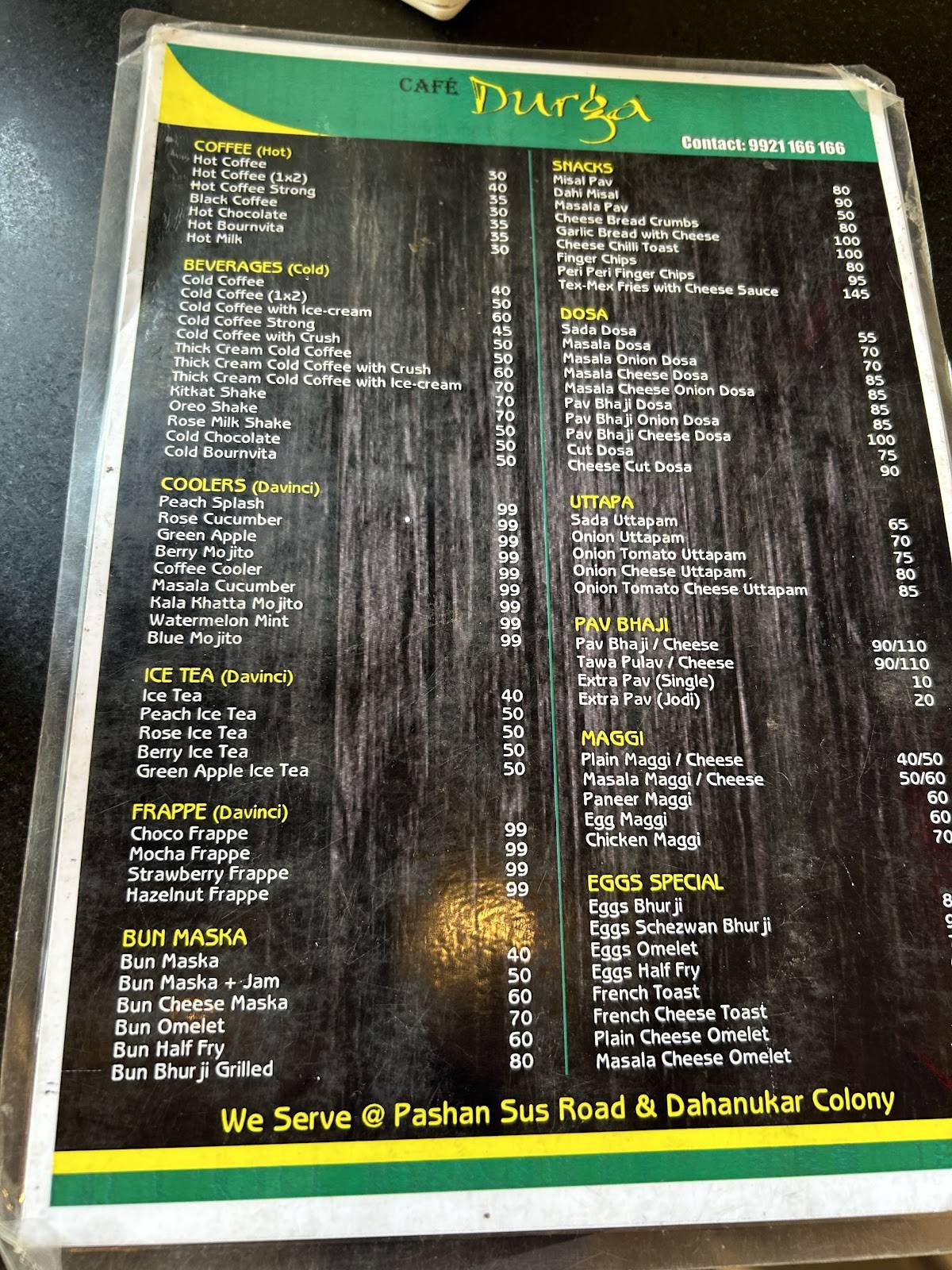 Durga Cafe Pashan Pune menu