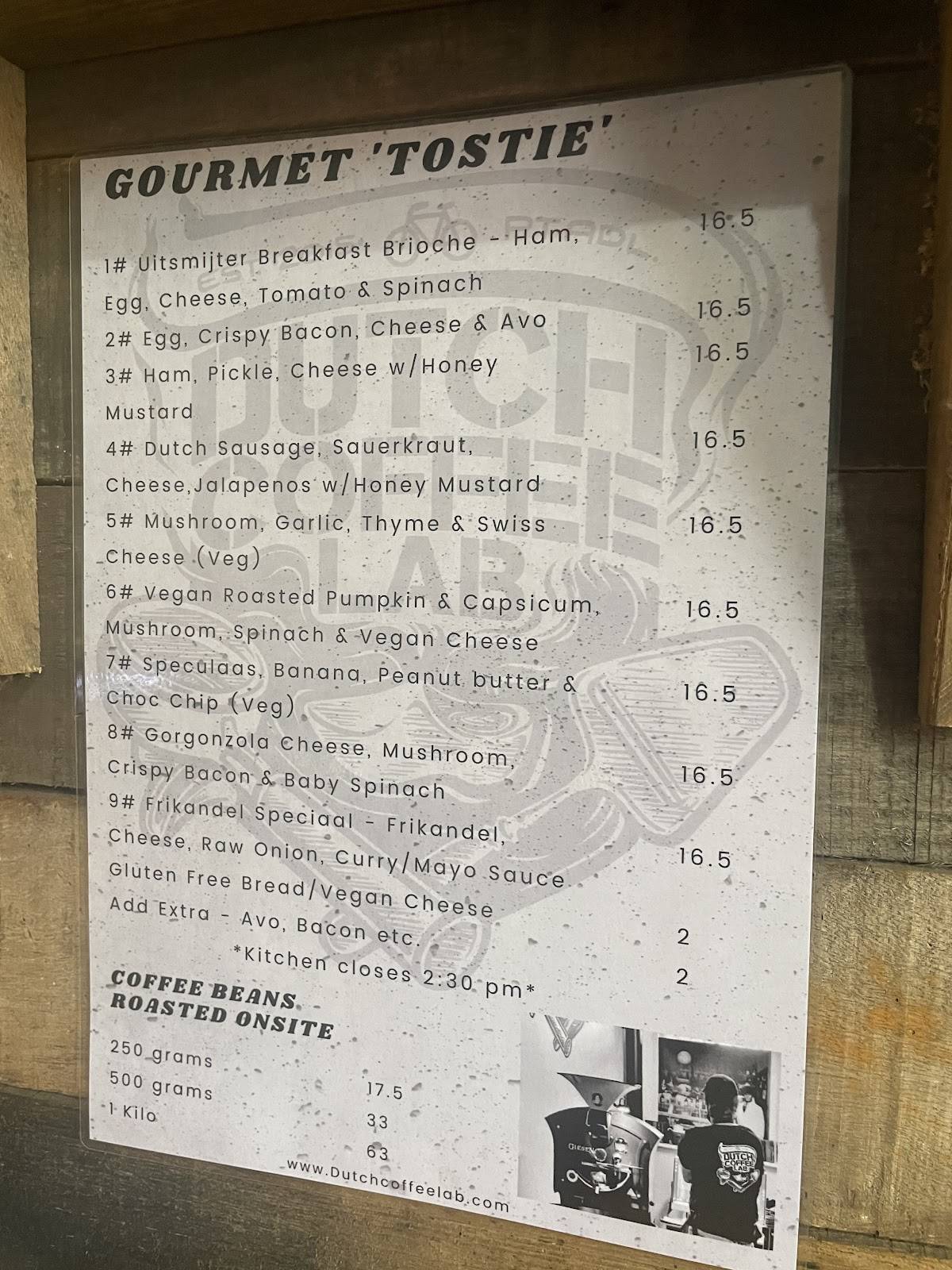 Menu at Dutch Coffee Lab cafe, Port Adelaide