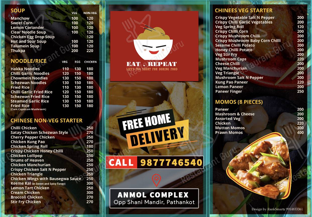 Menu for the Eat repeat restaurant