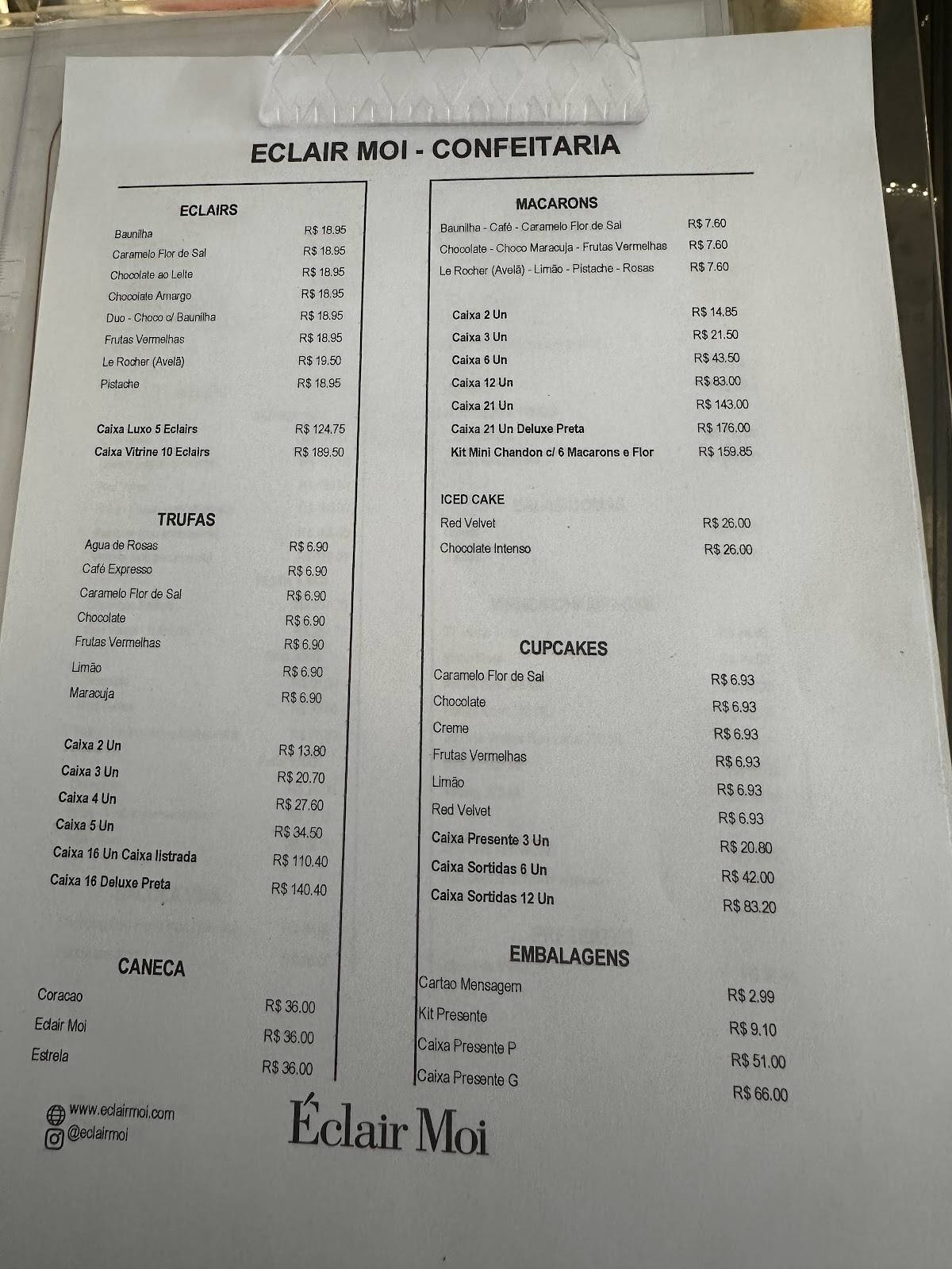 Éclair Moi cardápio