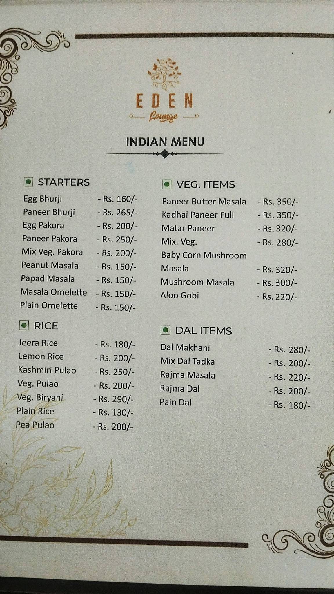 Eden lounge imphal menu