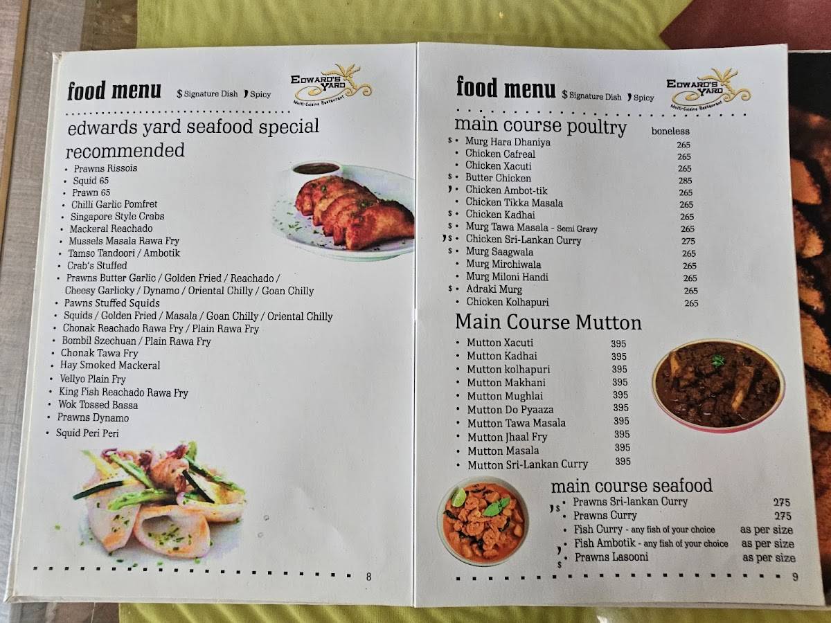 Edward's Yard menu