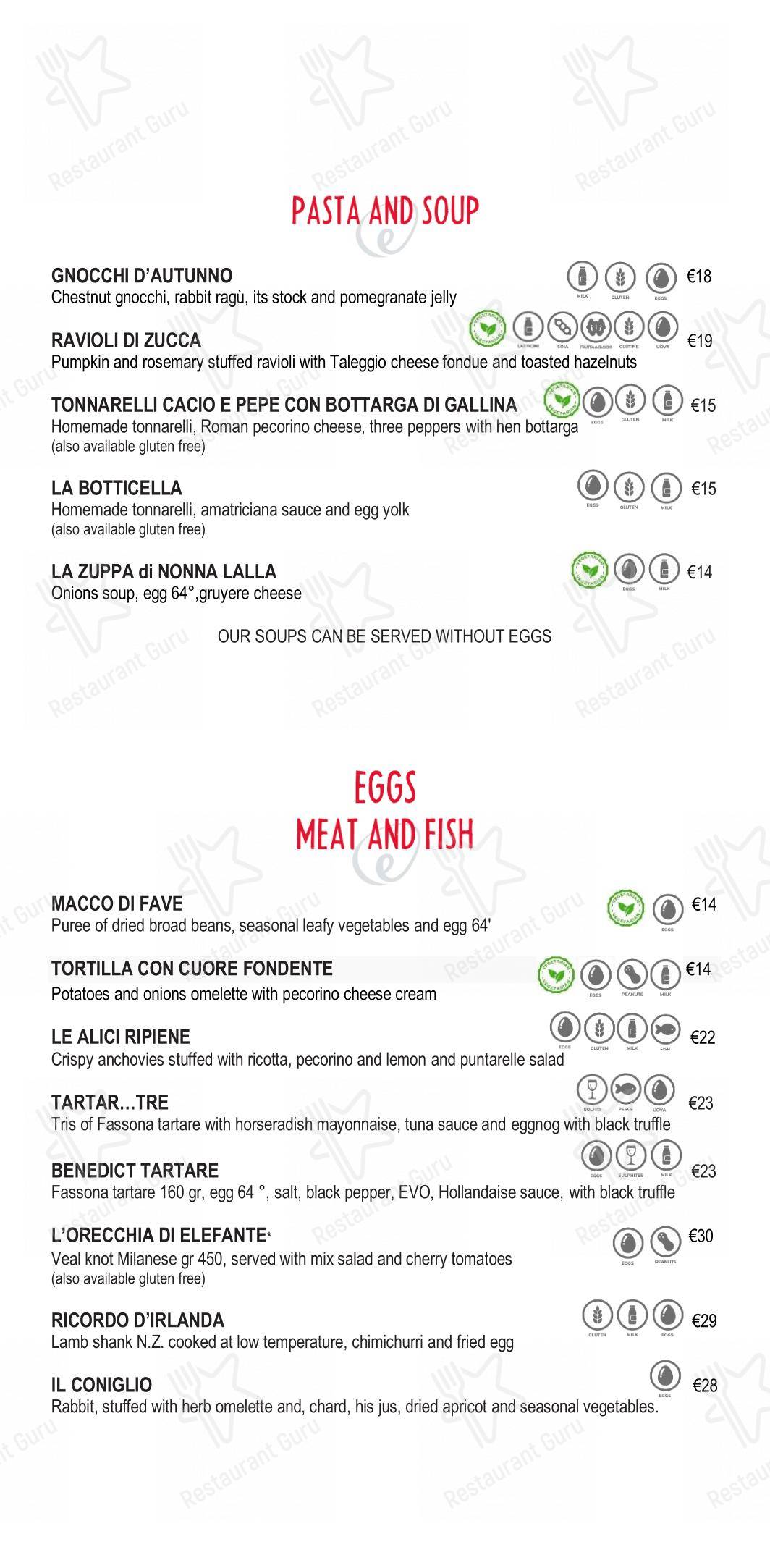 Eggs dans Rome - Menu