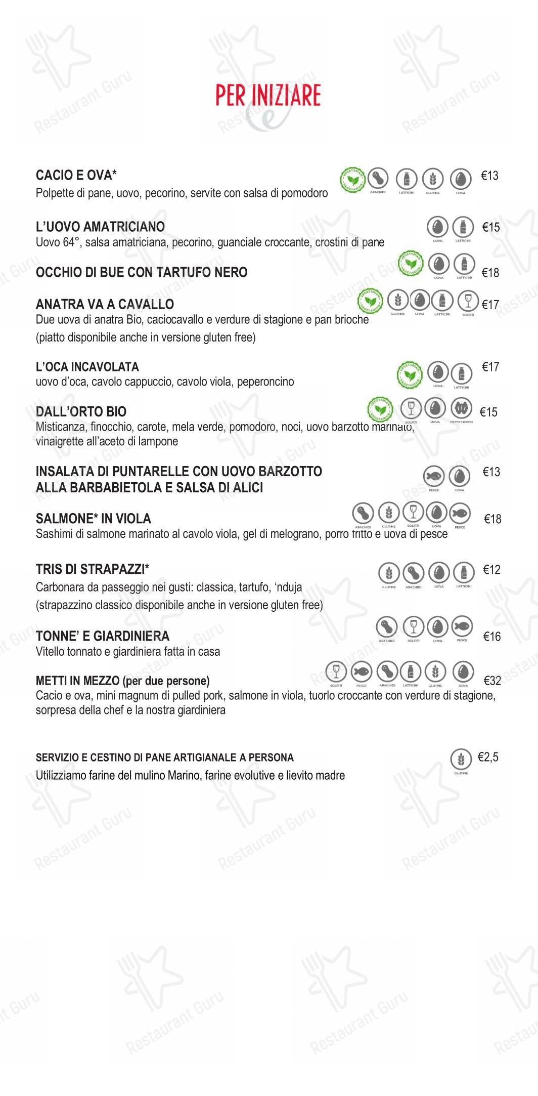 Menu per Eggs Roma caffè bar
