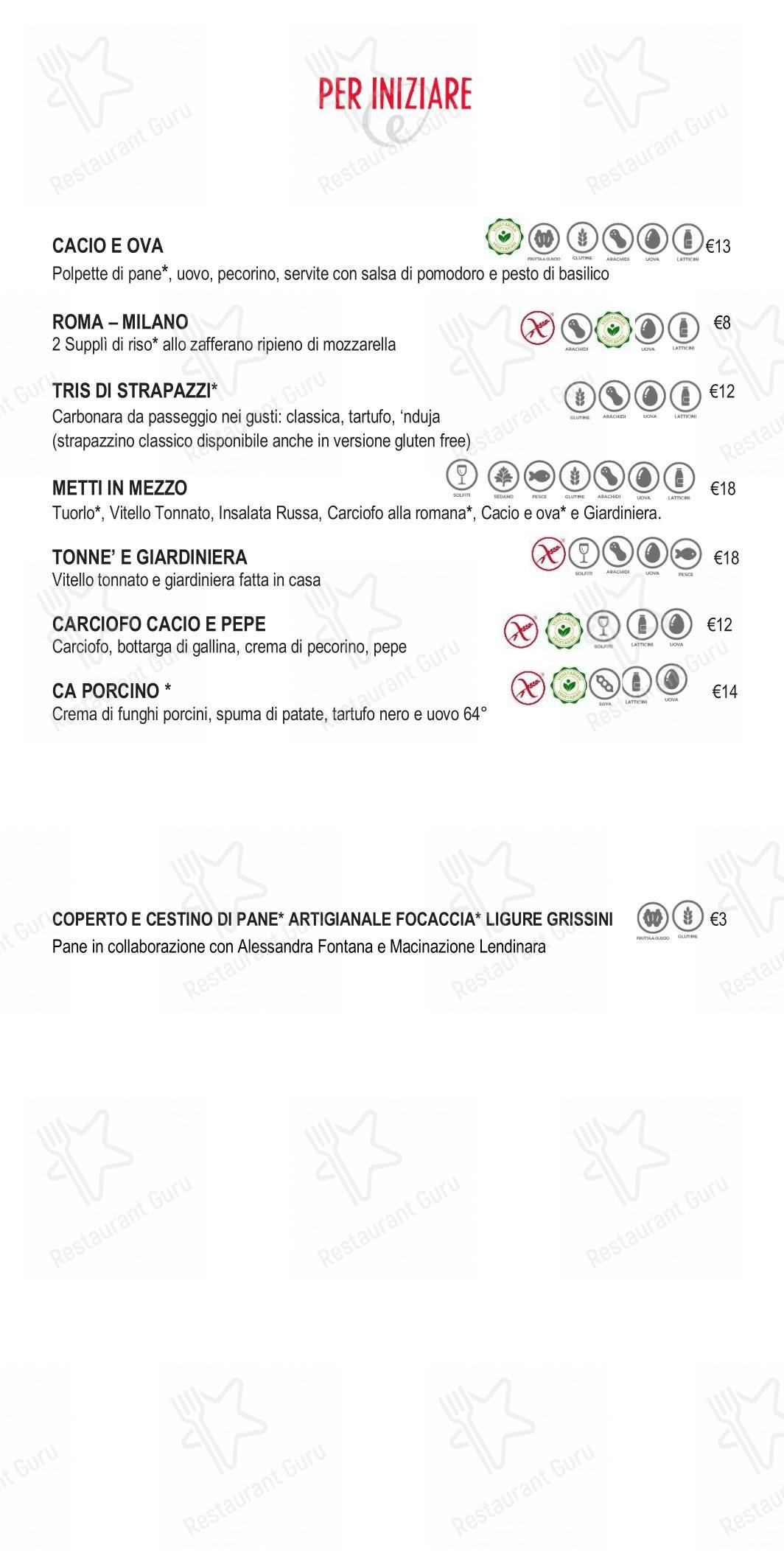 Основное меню per Eggs Roma in Roma