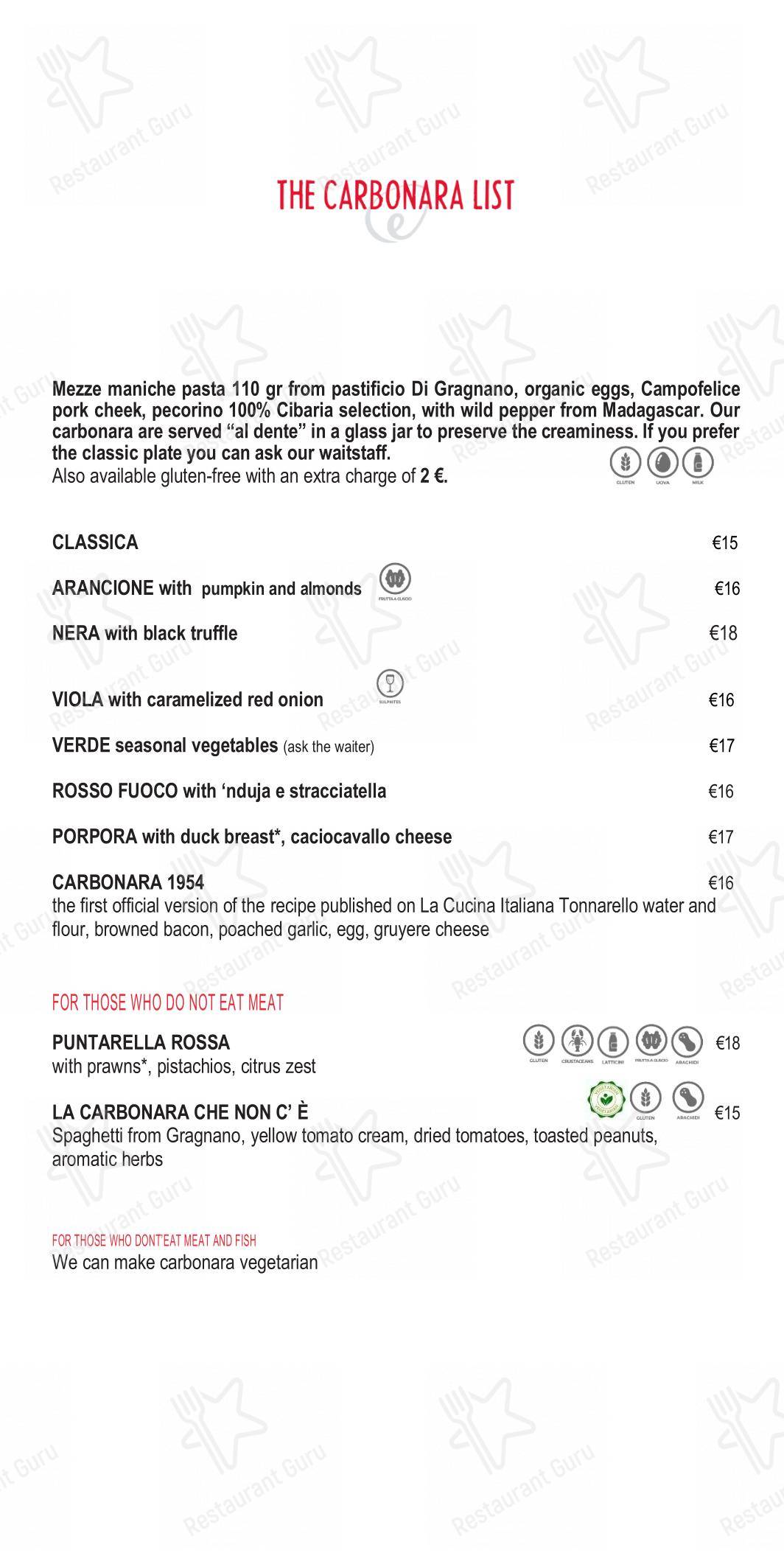Основное меню per Eggs Roma in Roma