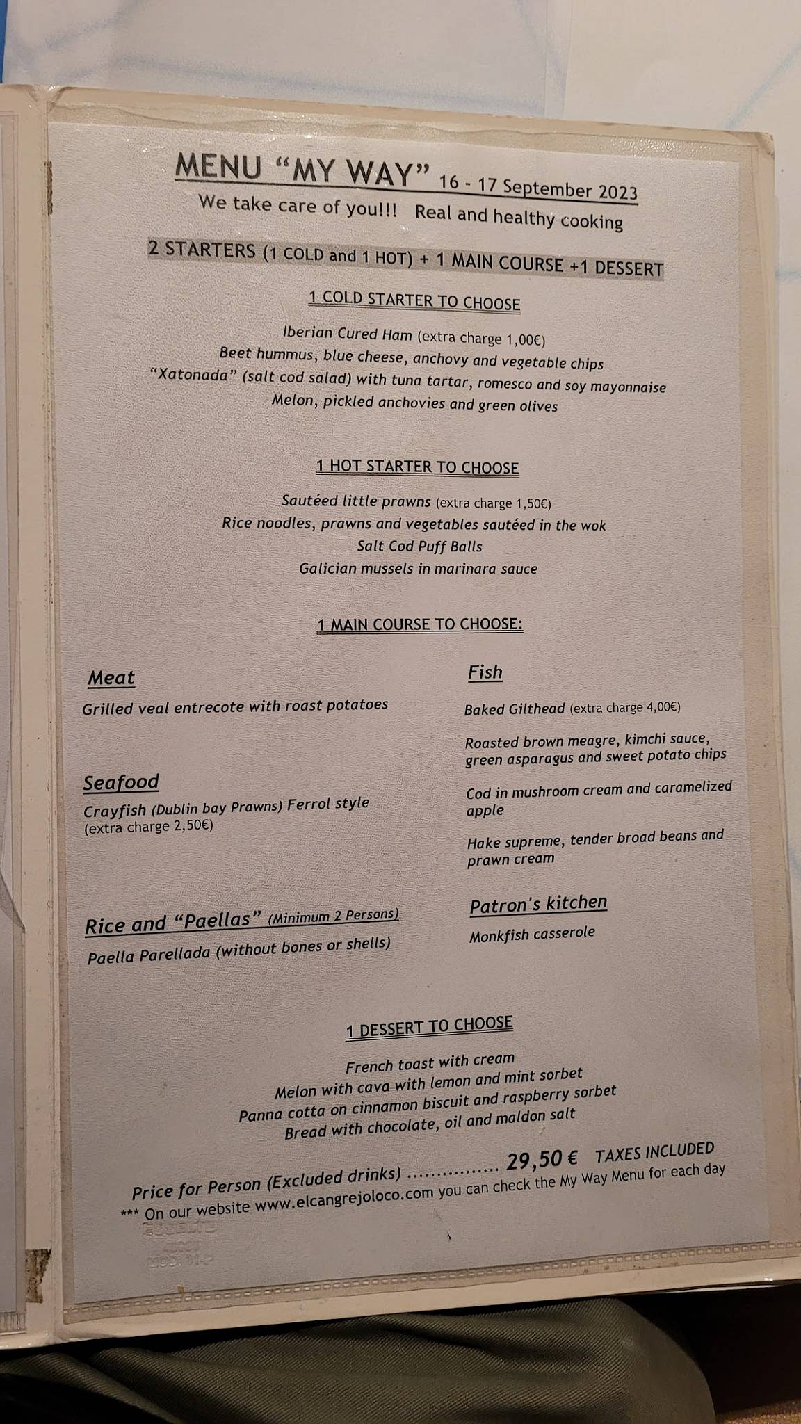 Menu cangrejo loco