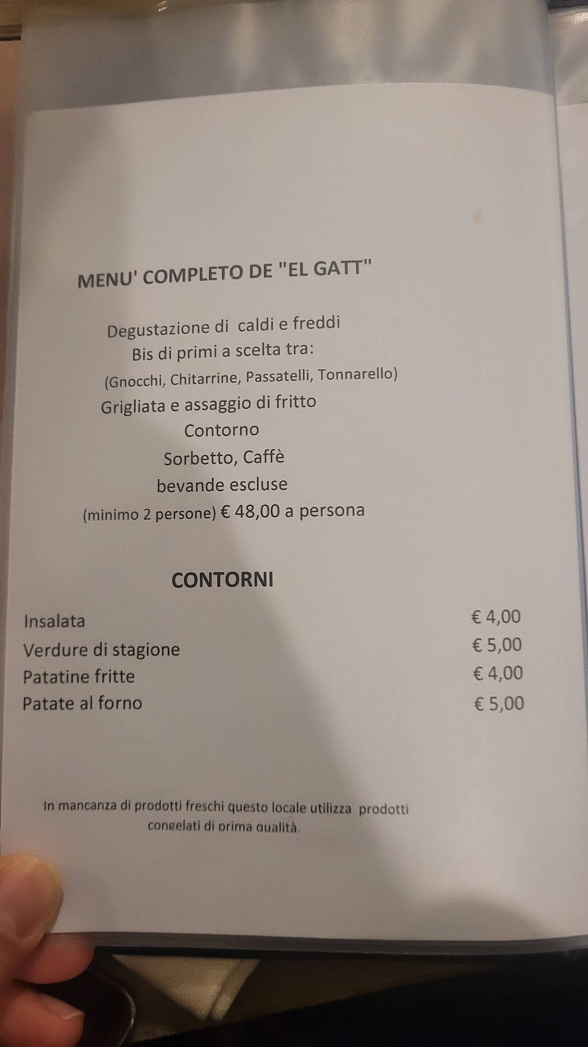Menu di El Gatt Ristorante (CHIUSO)Bed and breakfast APERTO Marotta 