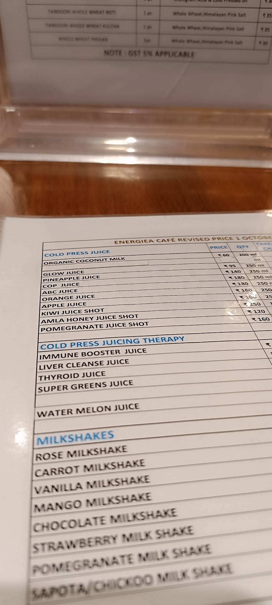 Enérgiea café restaurant menu