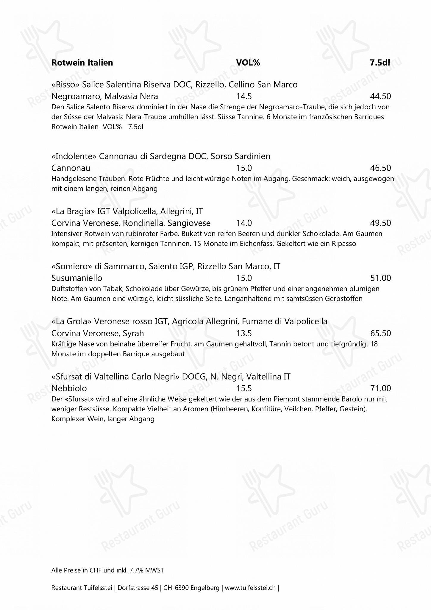 Lunch Menu per Restaurant Tuifelsstei in Engelberg