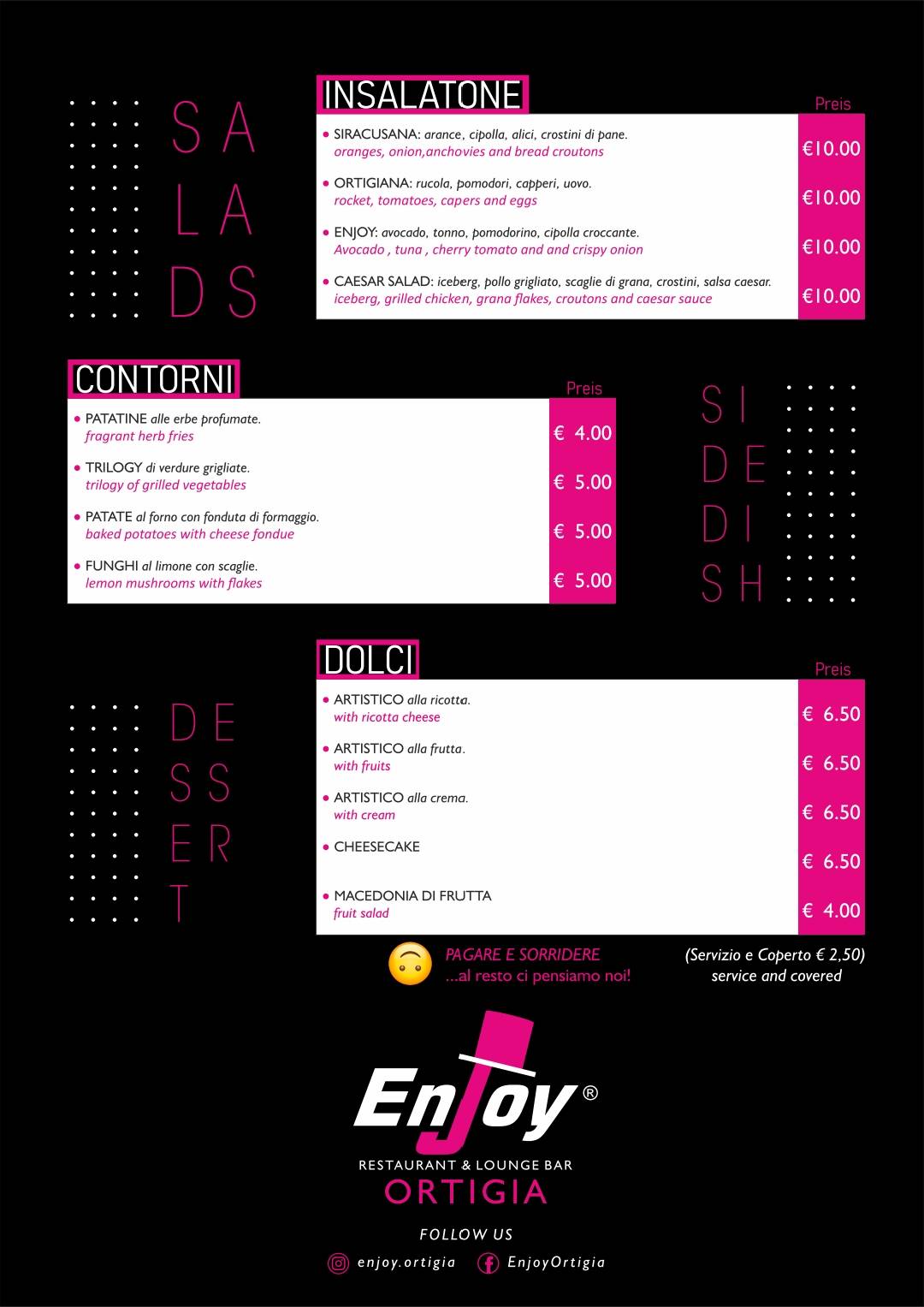 Menu di Enjoy Ortigia 