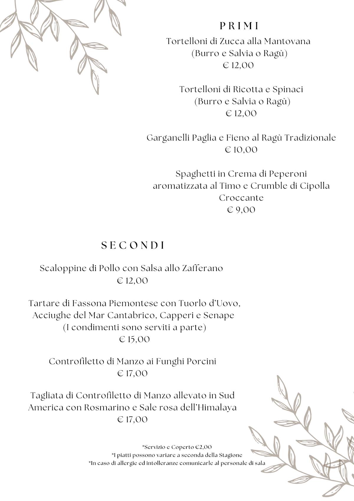 Menu di Enoteca con Cucina Tòma 