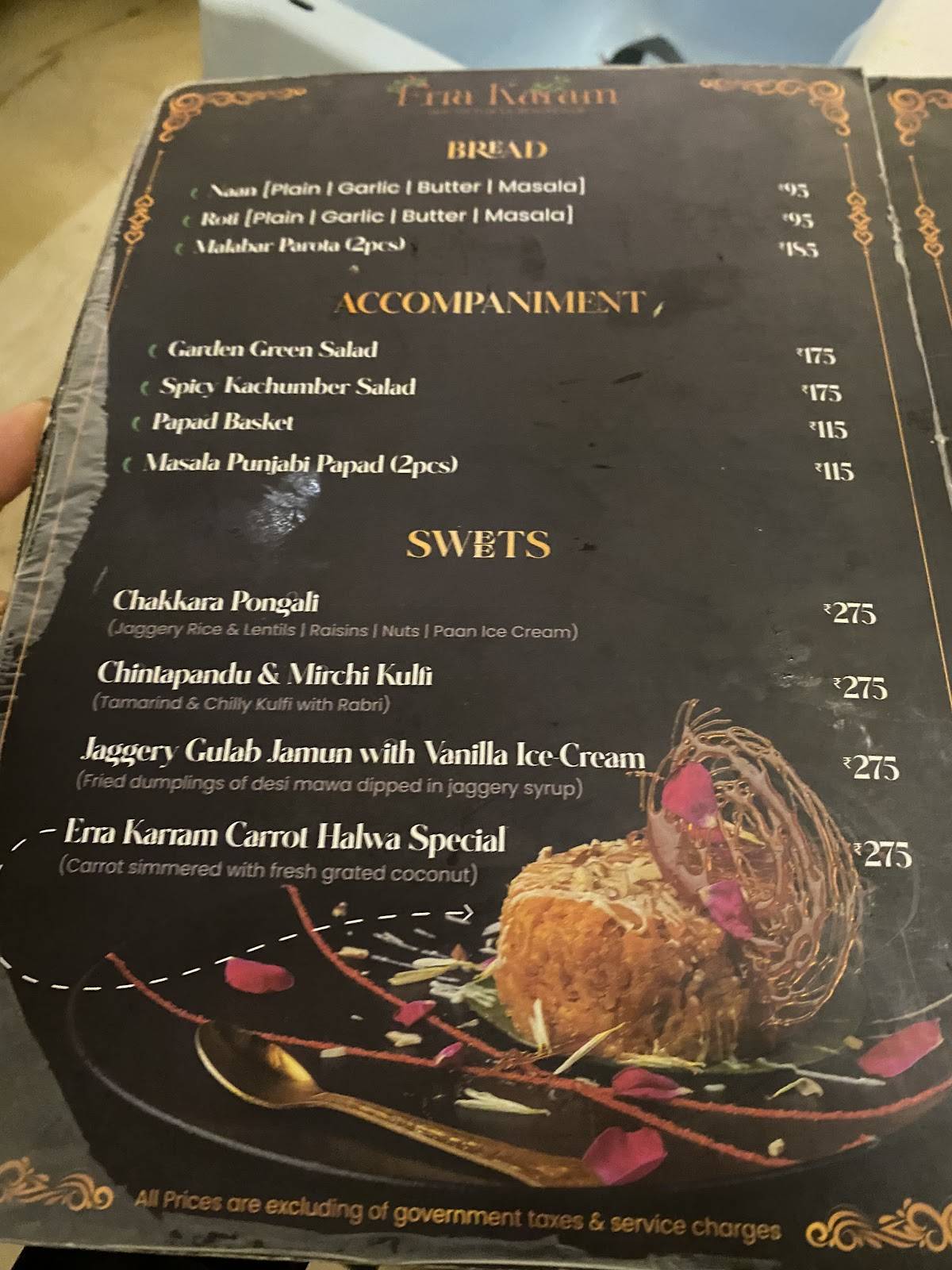 Erraa Karam - South Indian Resto Bar menu