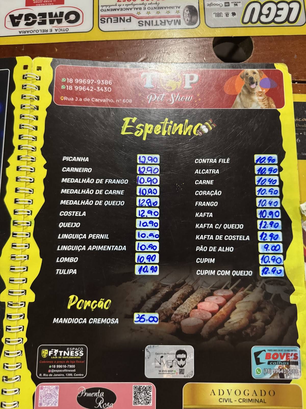 Espetinho do Garapa cardápio